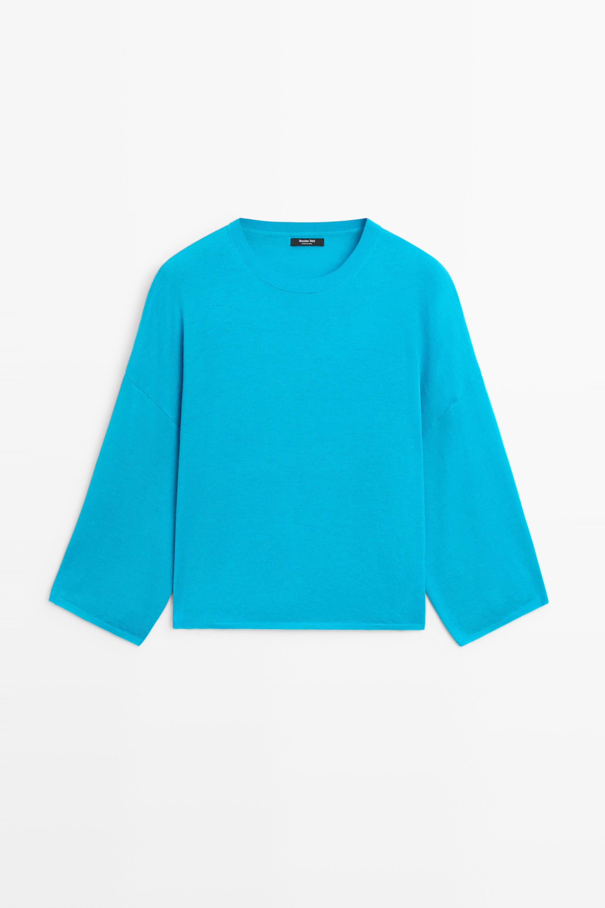 Round neck knit sweater Turquoise