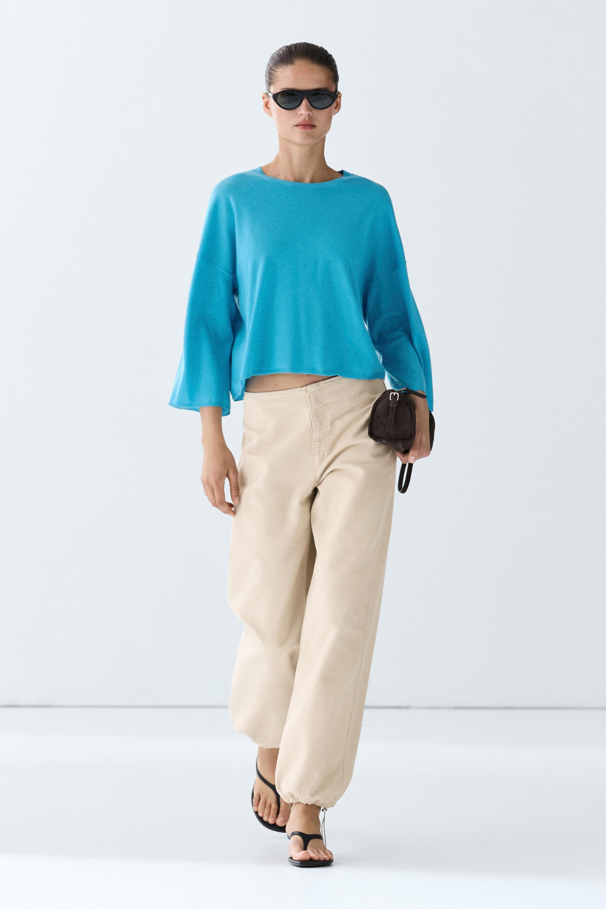 Round neck knit sweater Turquoise