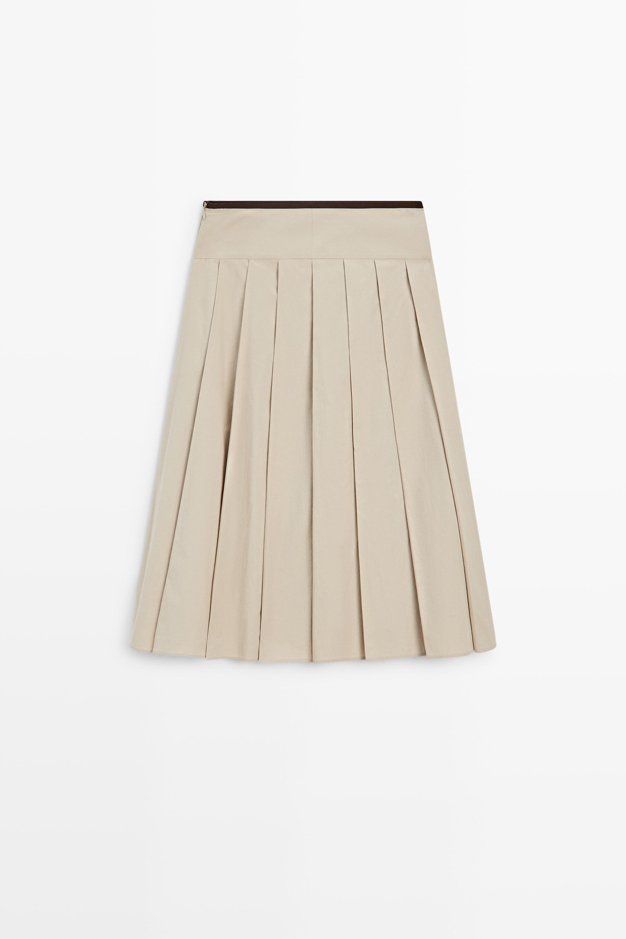 Pleated midi skirt with contrasting sash Sand