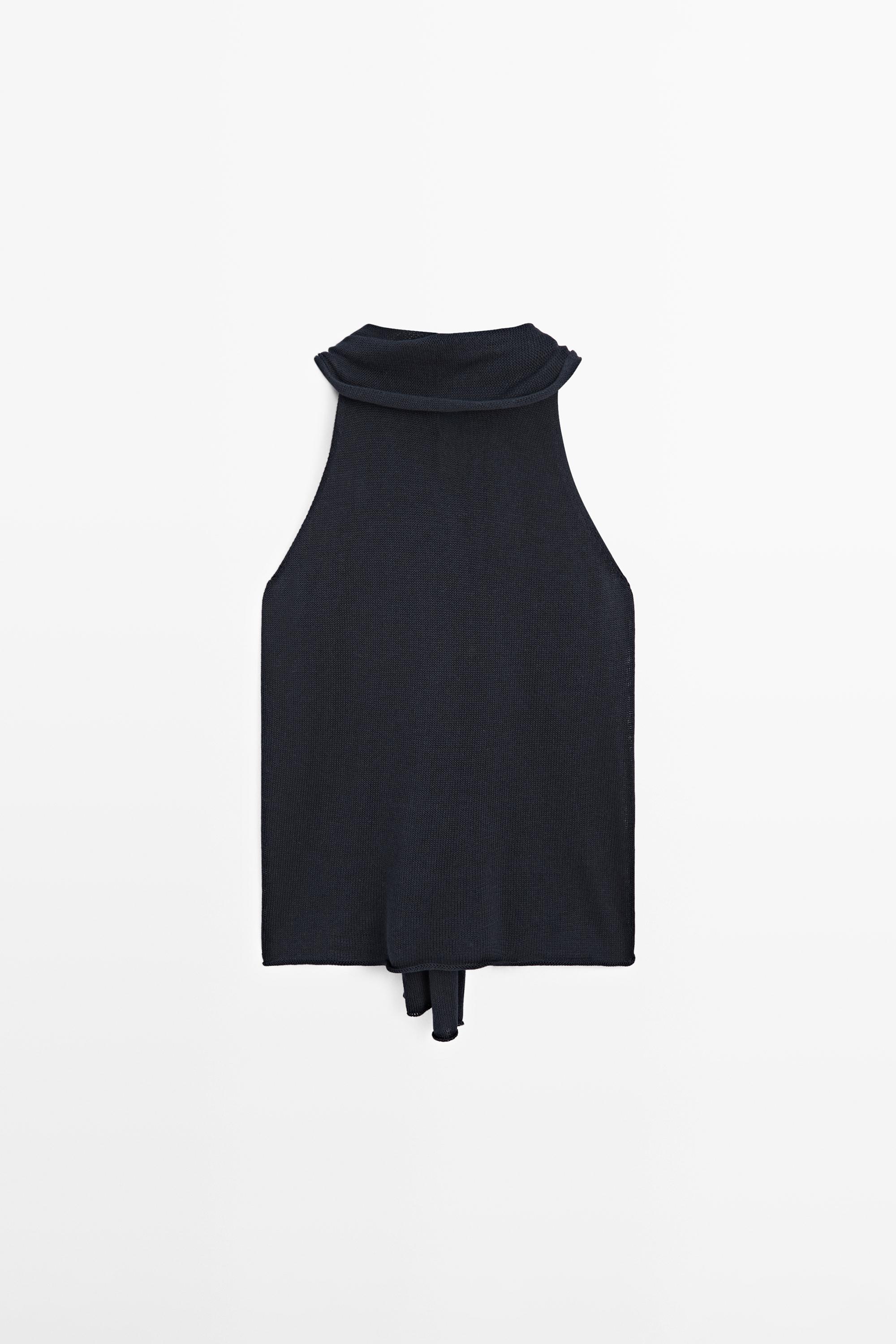Flowing halter top with tie Navy Blue