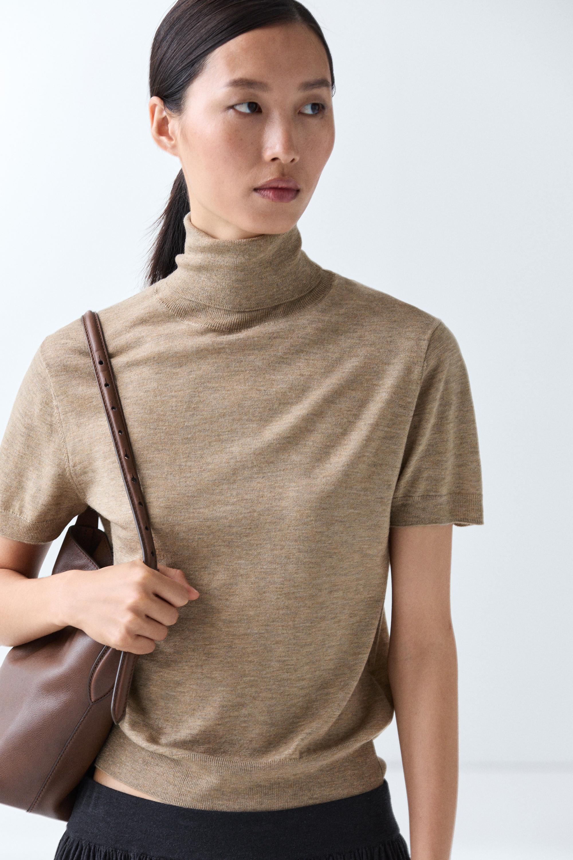 Turtleneck knit sweater Beige Marl