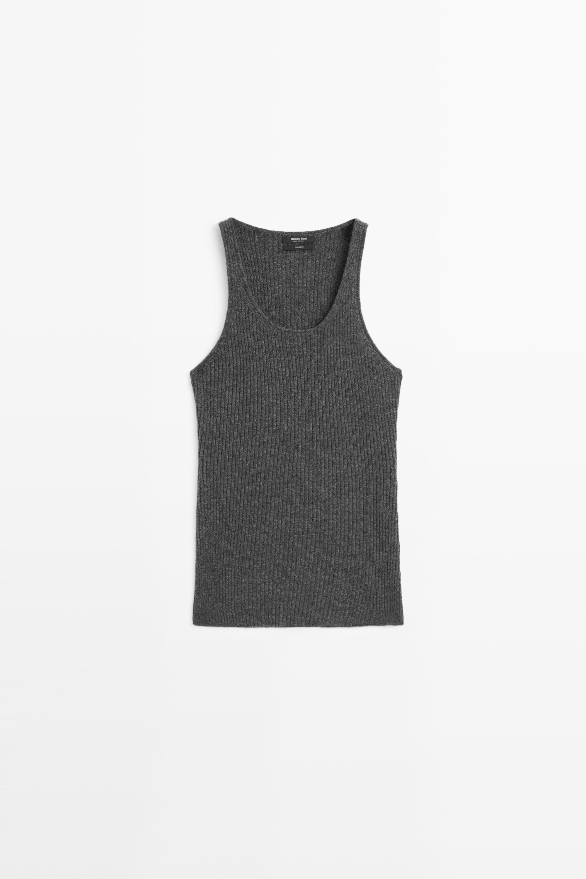 100% cashmere ribbed knit top Anthracite Grey