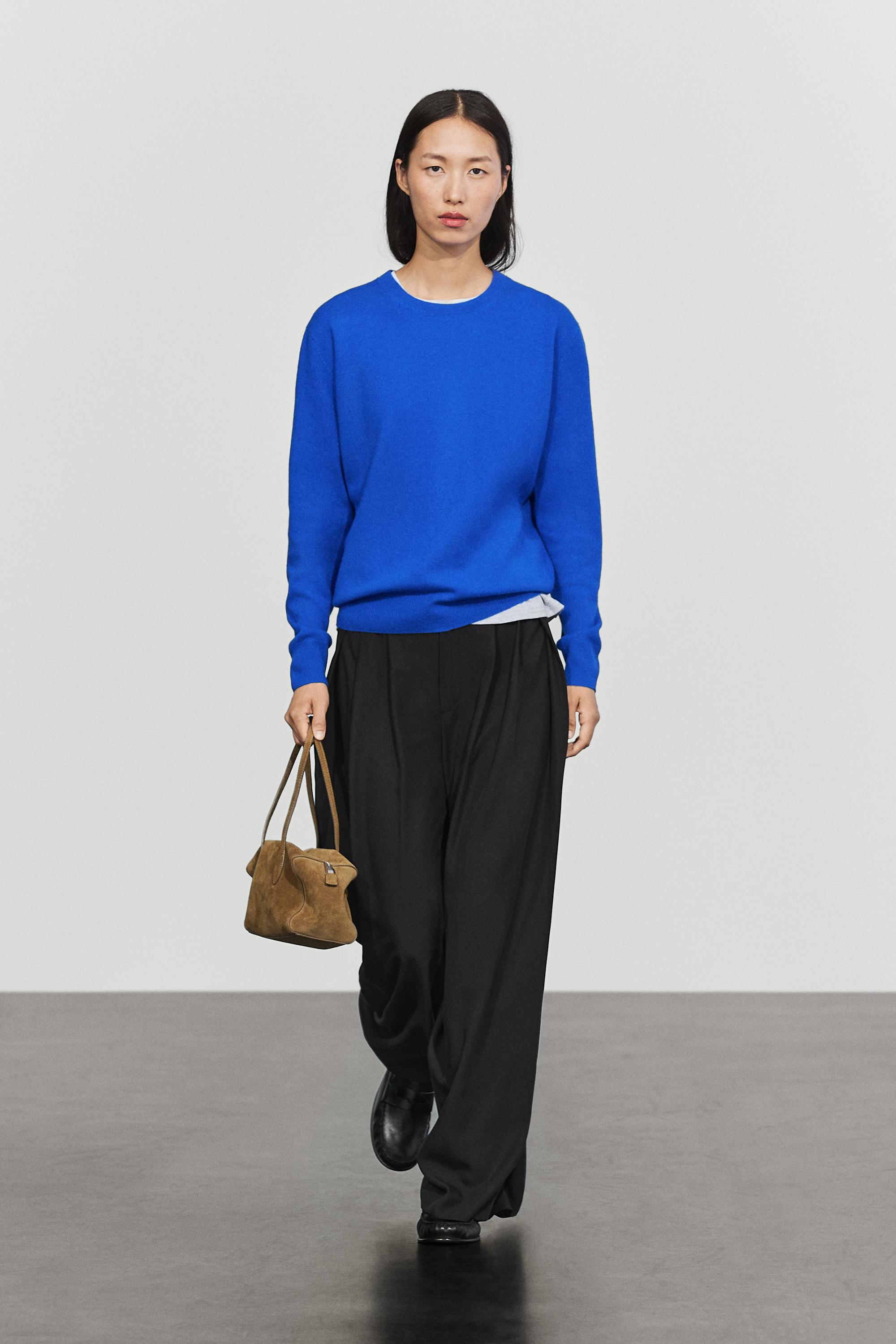 Wool blend knit sweater with round neck Faded Petrol Blue