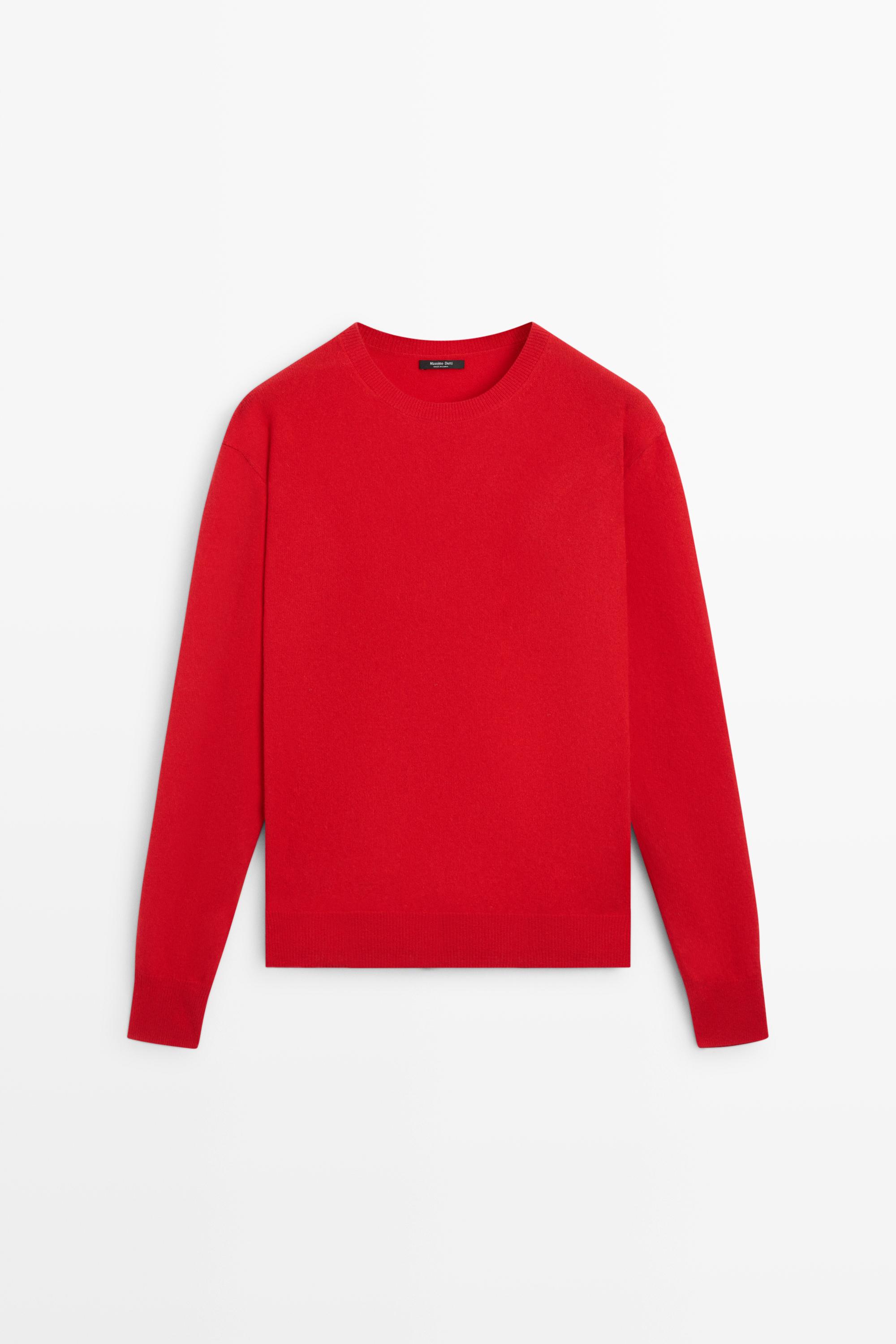 Wool blend knit sweater with round neck Red