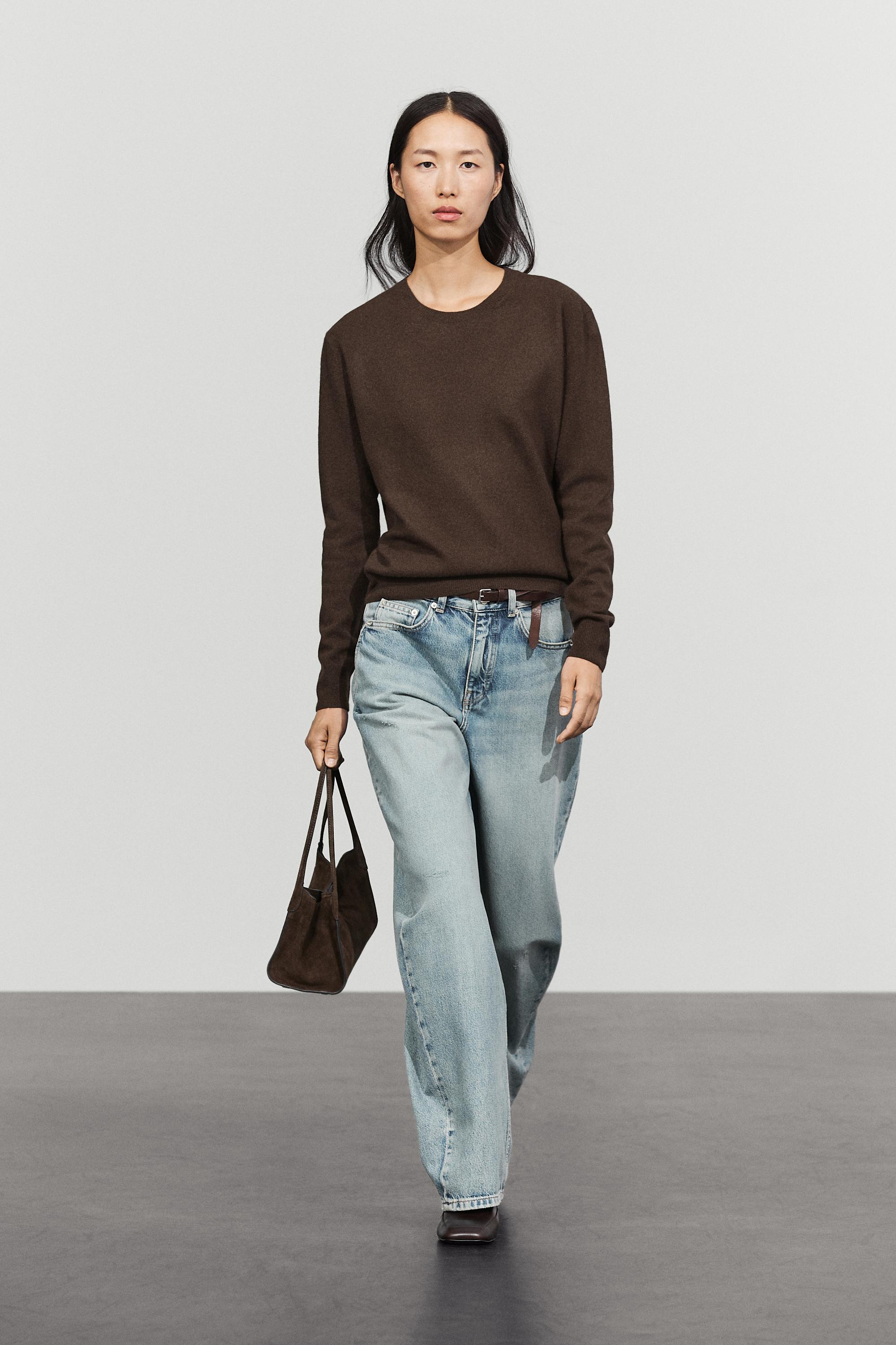Wool blend knit sweater with round neck Brown Marl