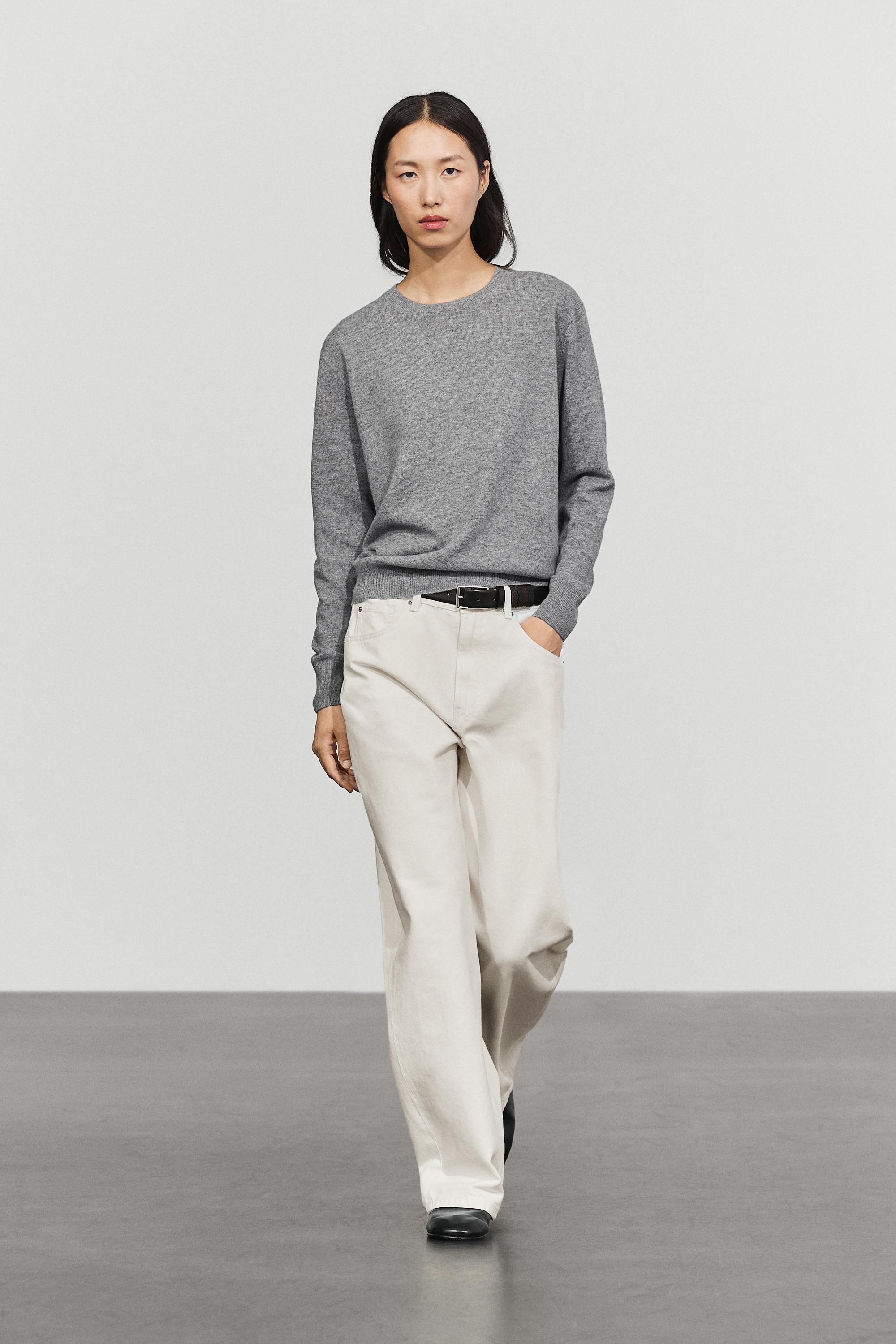 Wool blend knit sweater with round neck Grey Marl