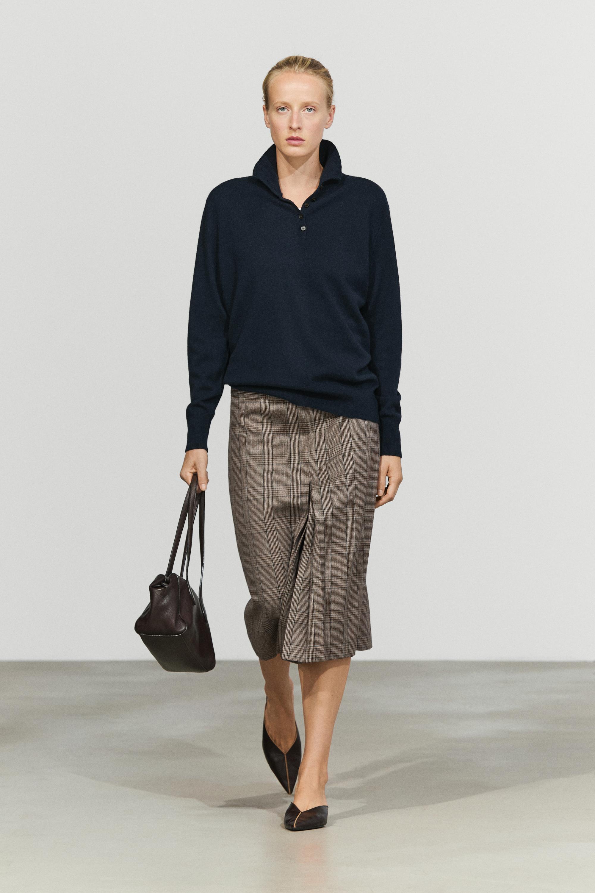 High neck knit sweater with button detail Navy Blue