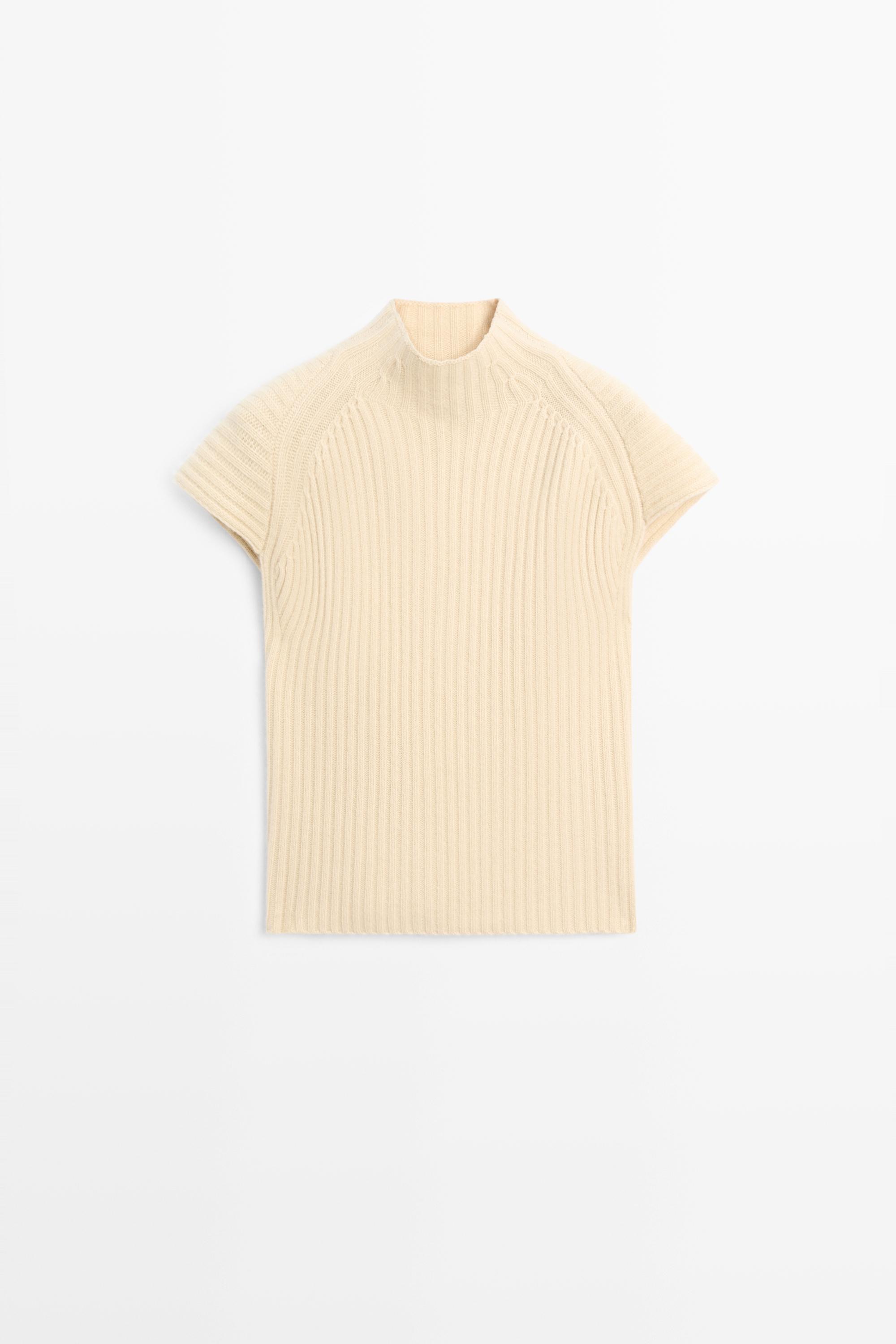 100% cashmere ribbed knit vest Vanilla