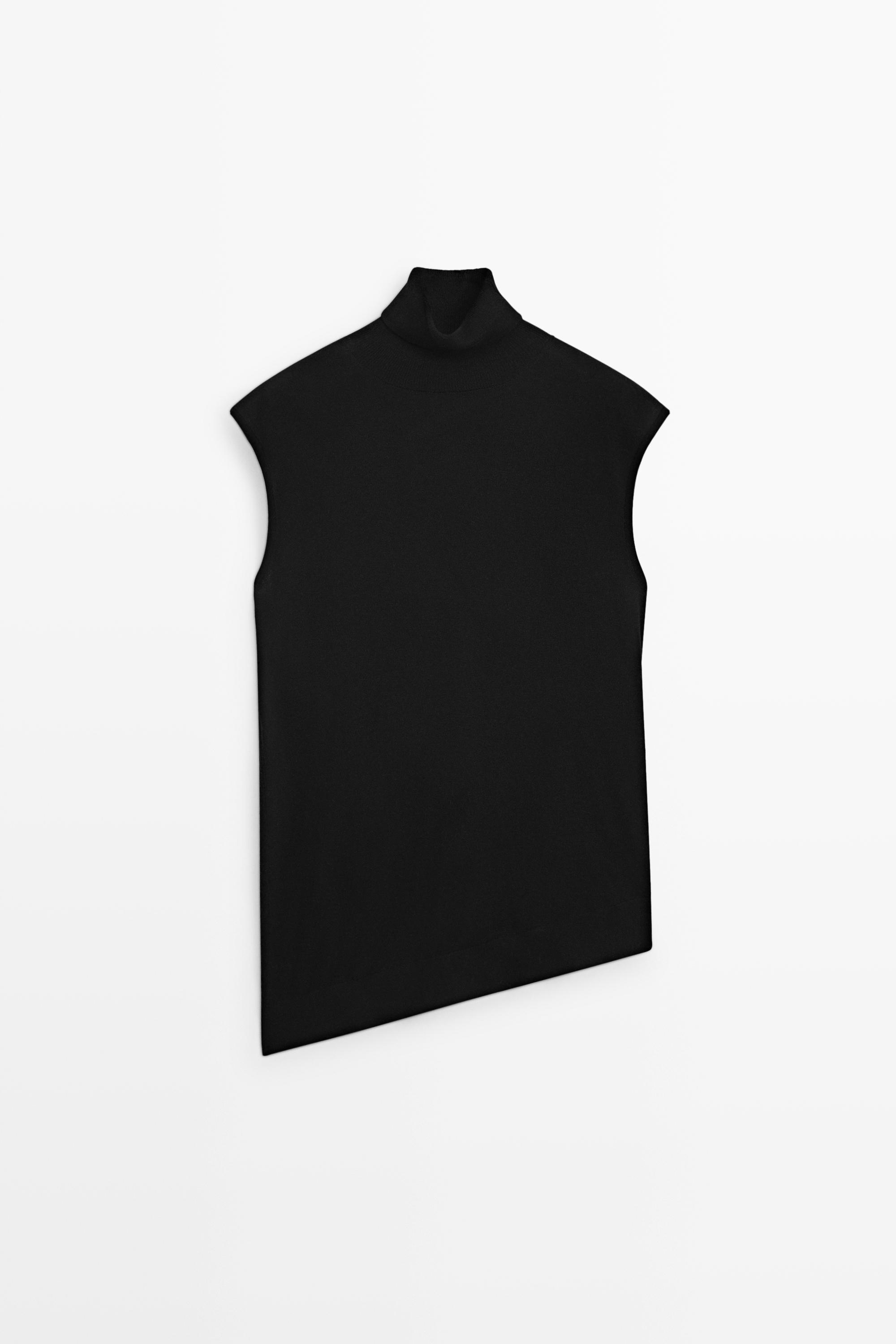 Asymmetric hem turtleneck top Black