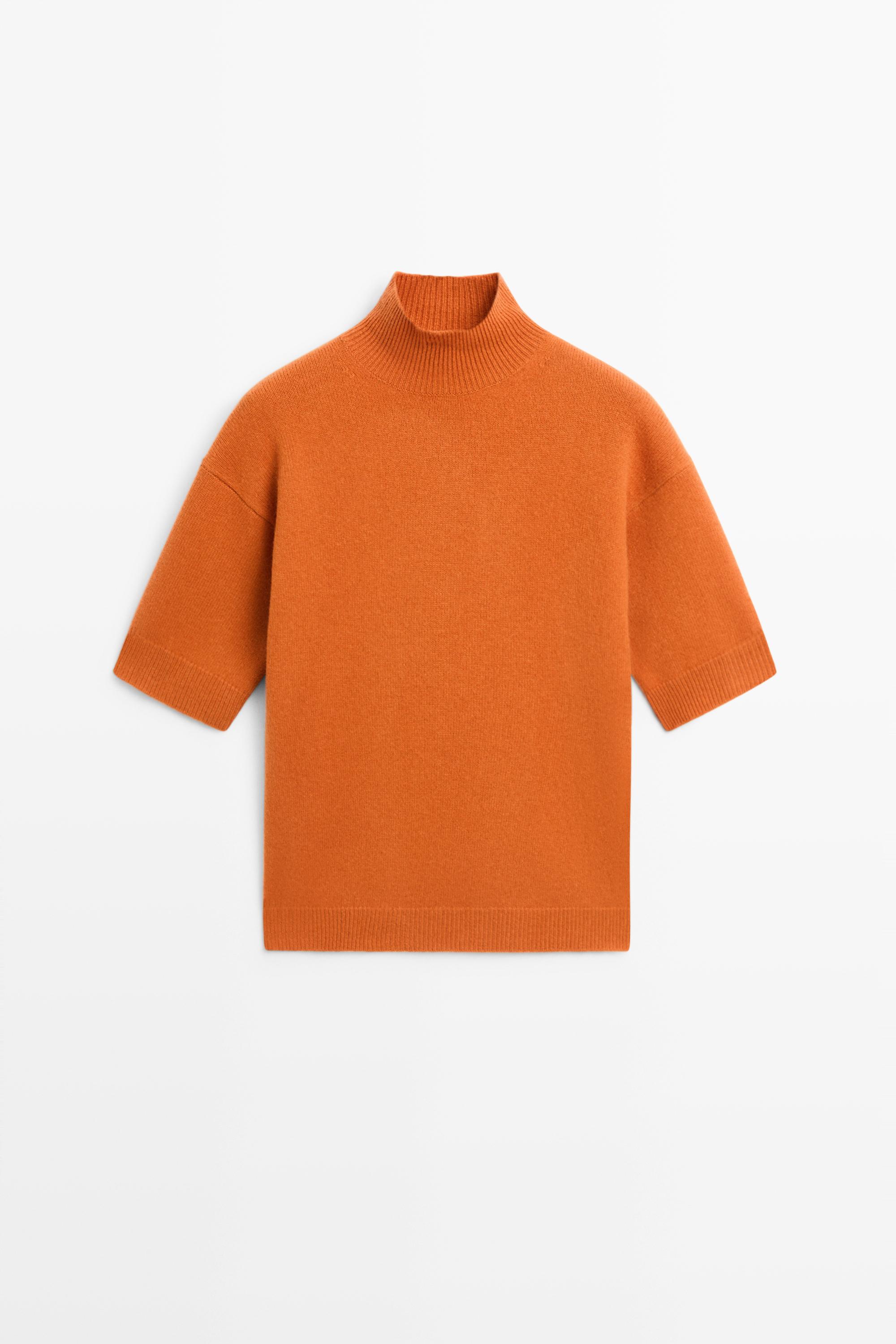 Oversize short sleeve knit sweater Orange