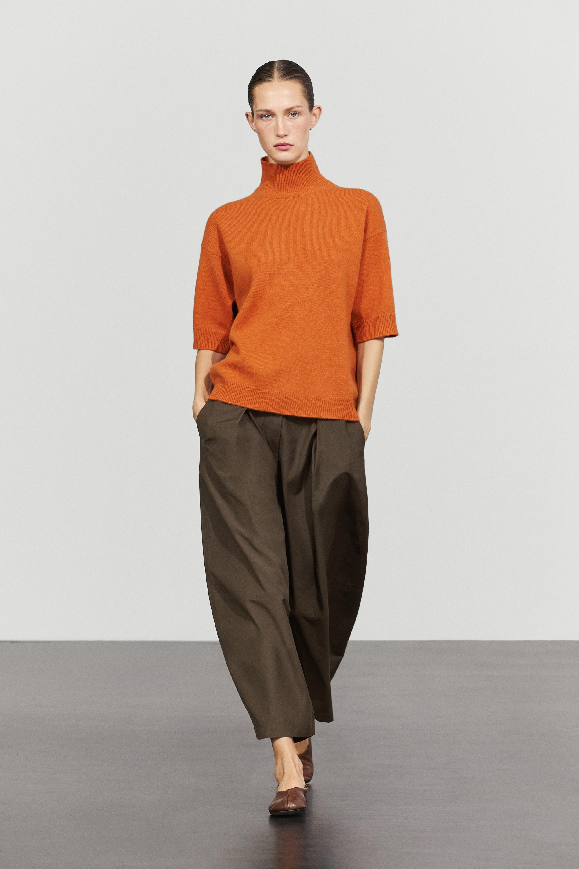 Oversize short sleeve knit sweater Orange