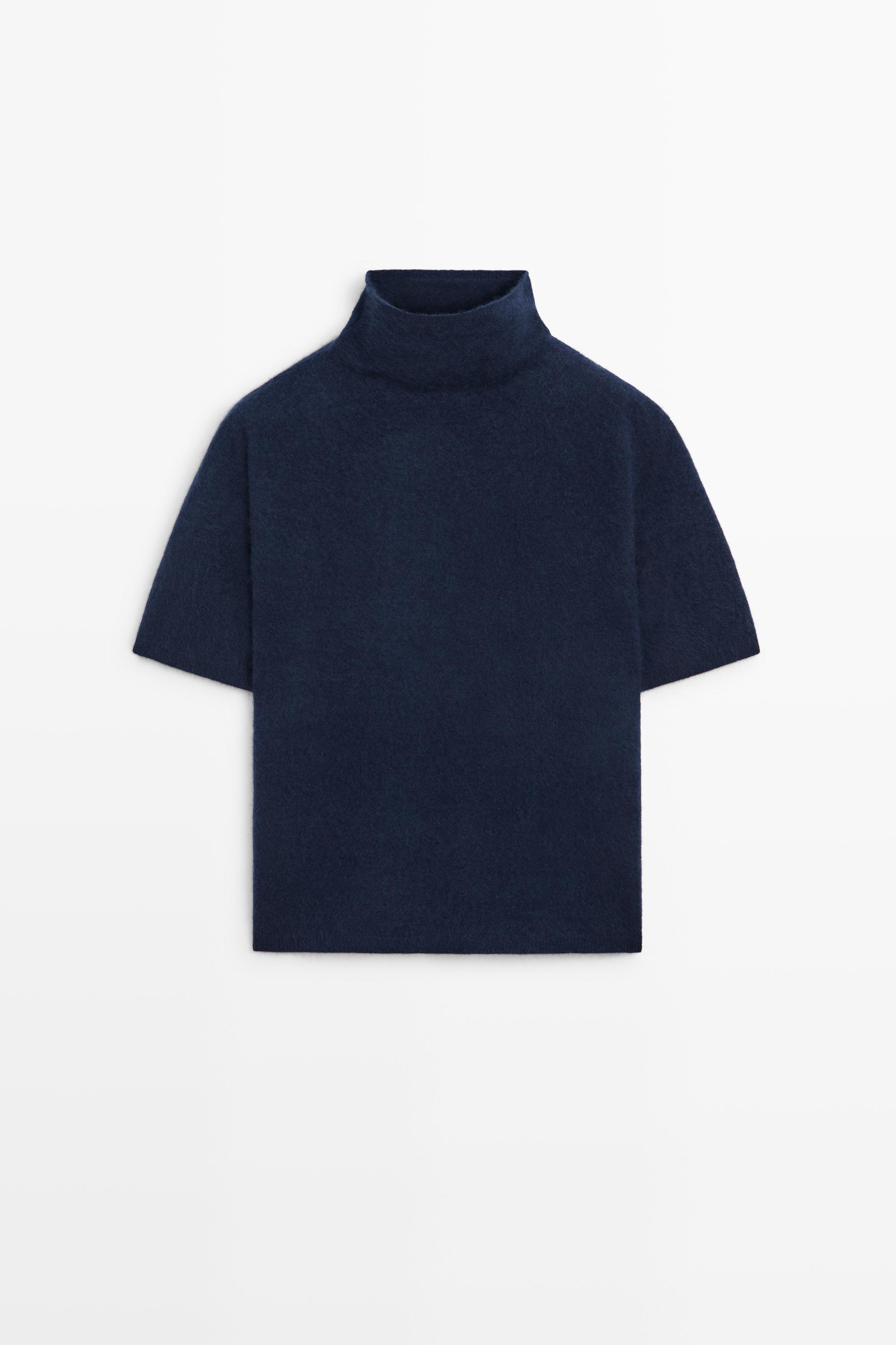 100% wool oversize short-sleeve knit sweater Ink Blue
