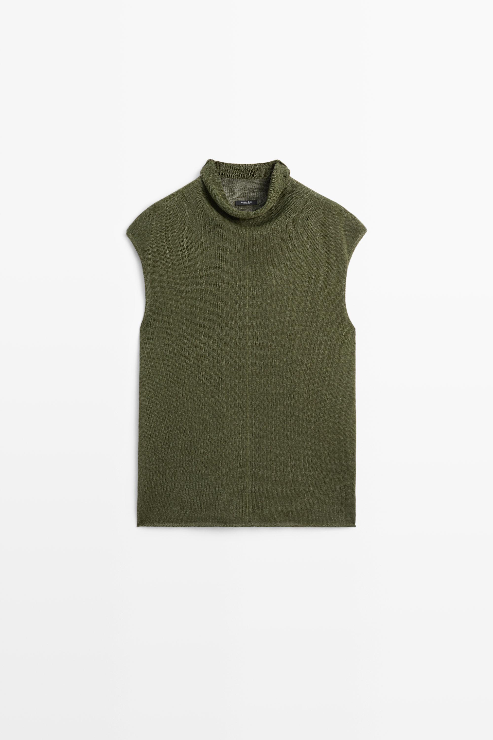 Draped high neck knit top Green