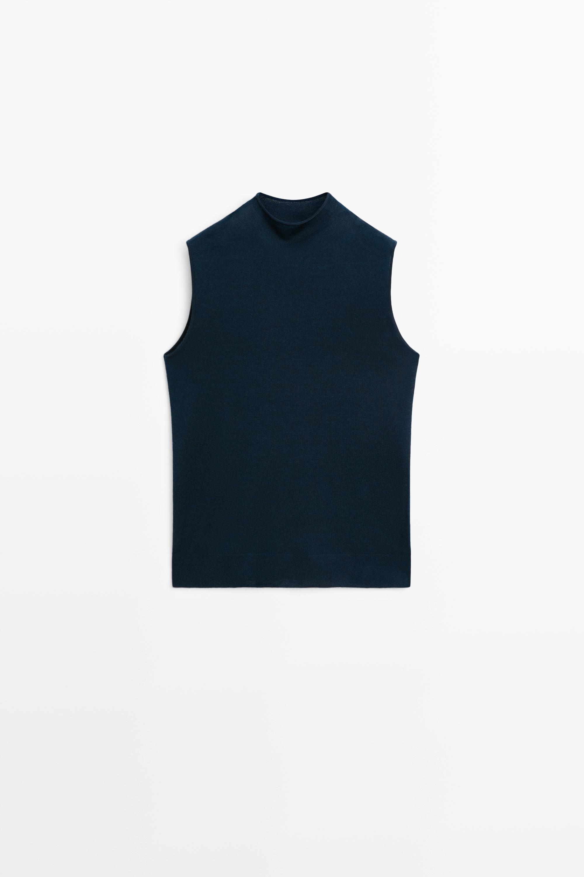 100% wool mock turtleneck knit top Blue