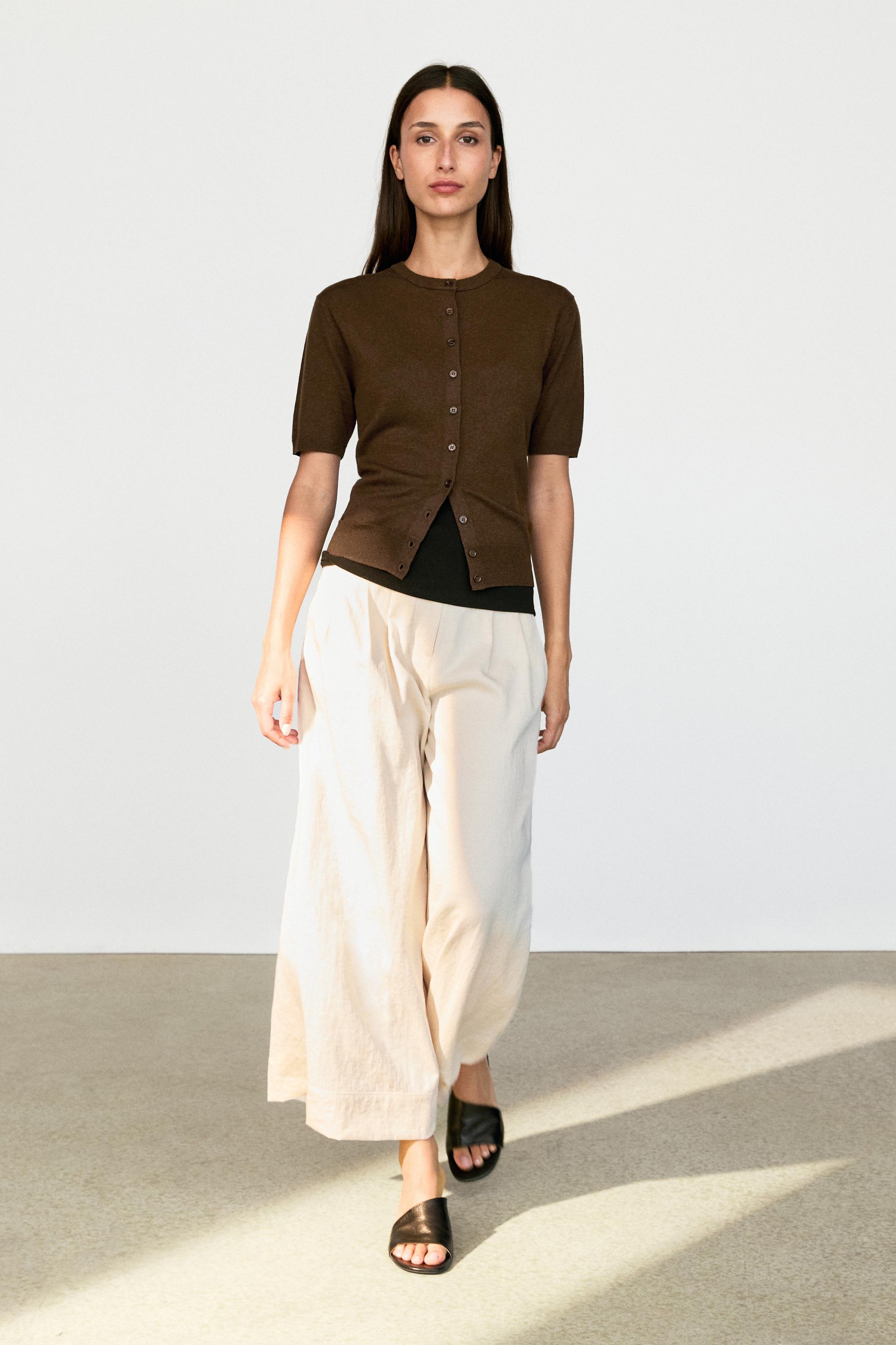 Short sleeve cardigan Brown
