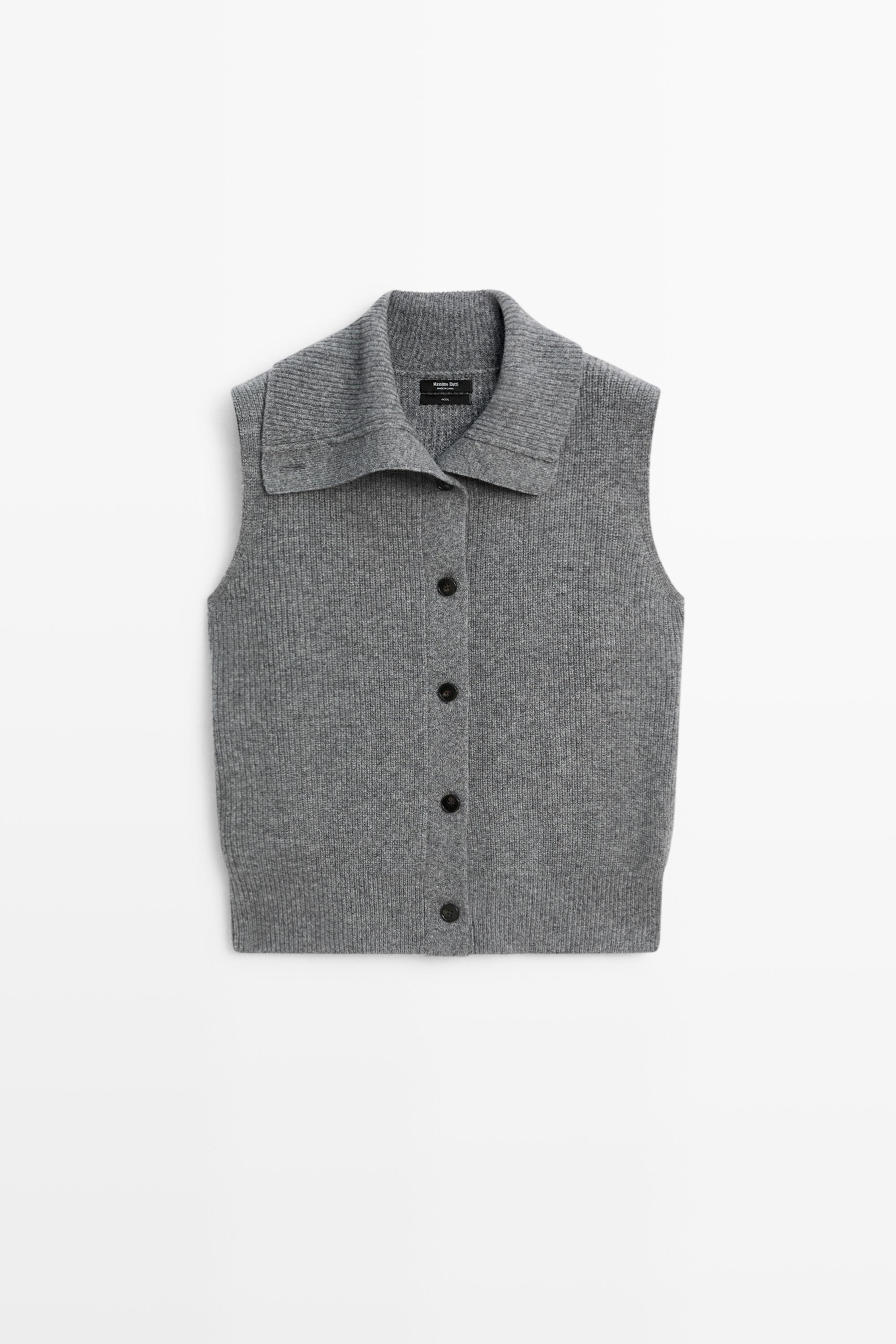 100% wool funnel neck knit vest Dark Grey