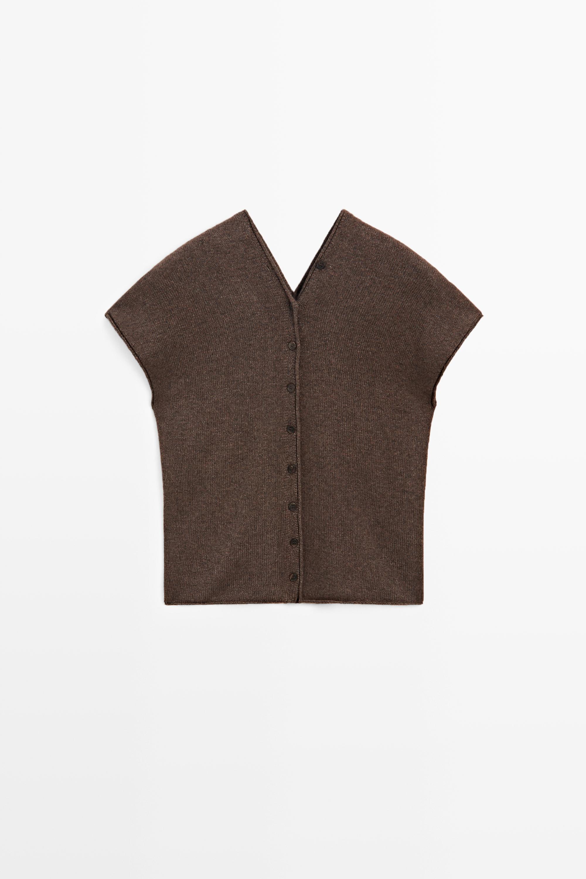 Wool blend V-neck knit vest Mole Brown
