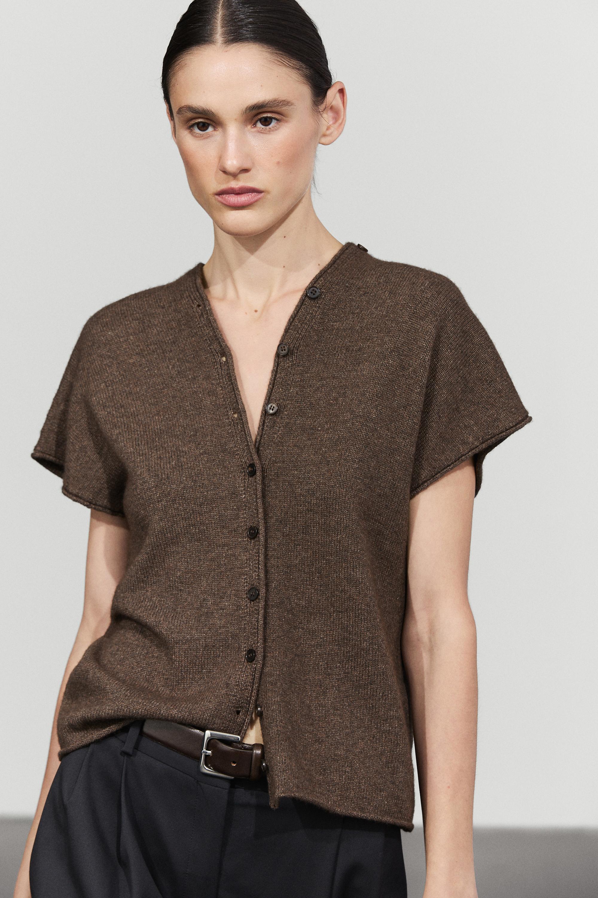 Wool blend V-neck knit vest Mole Brown
