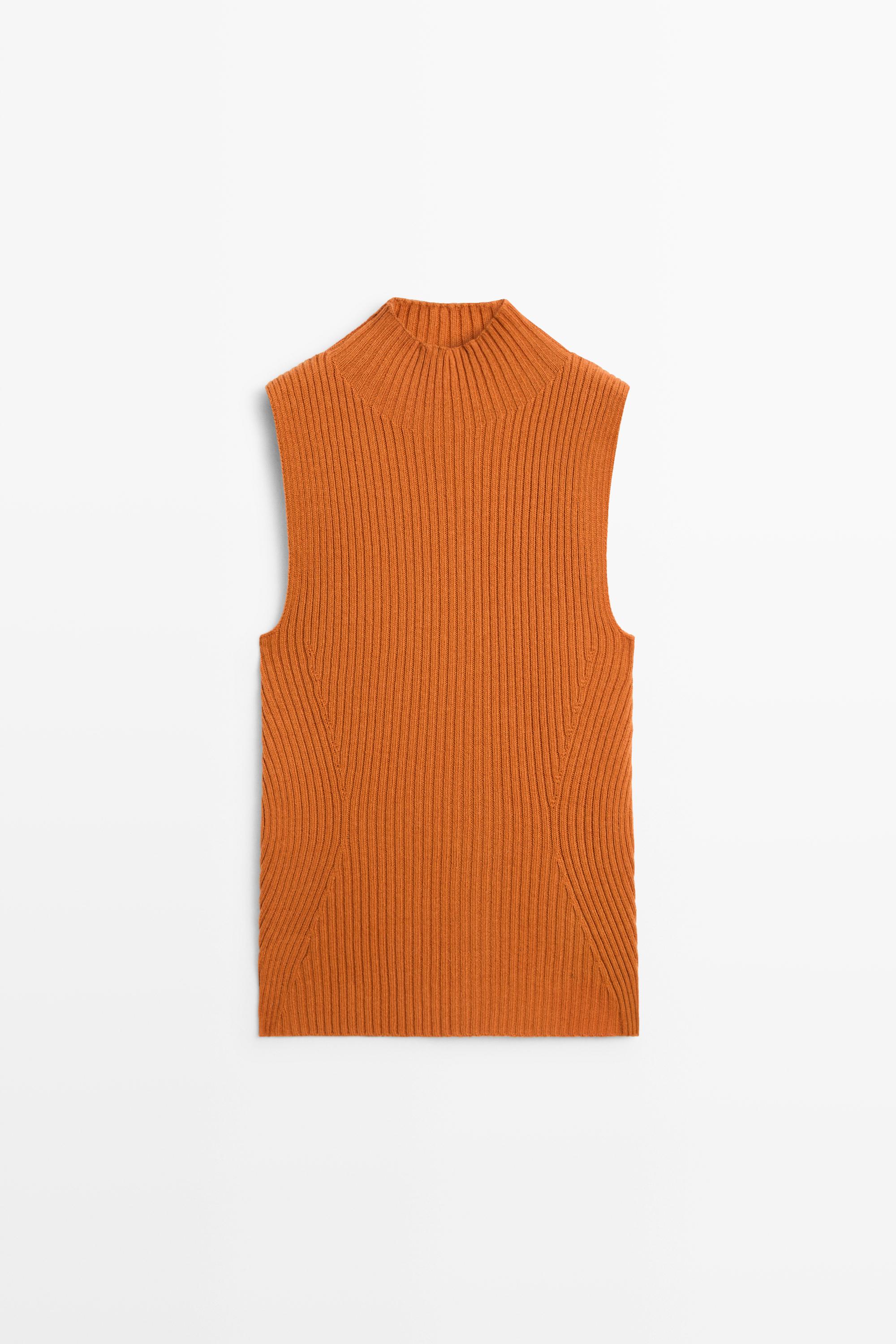 Ribbed turtleneck knit top Burnt Orange