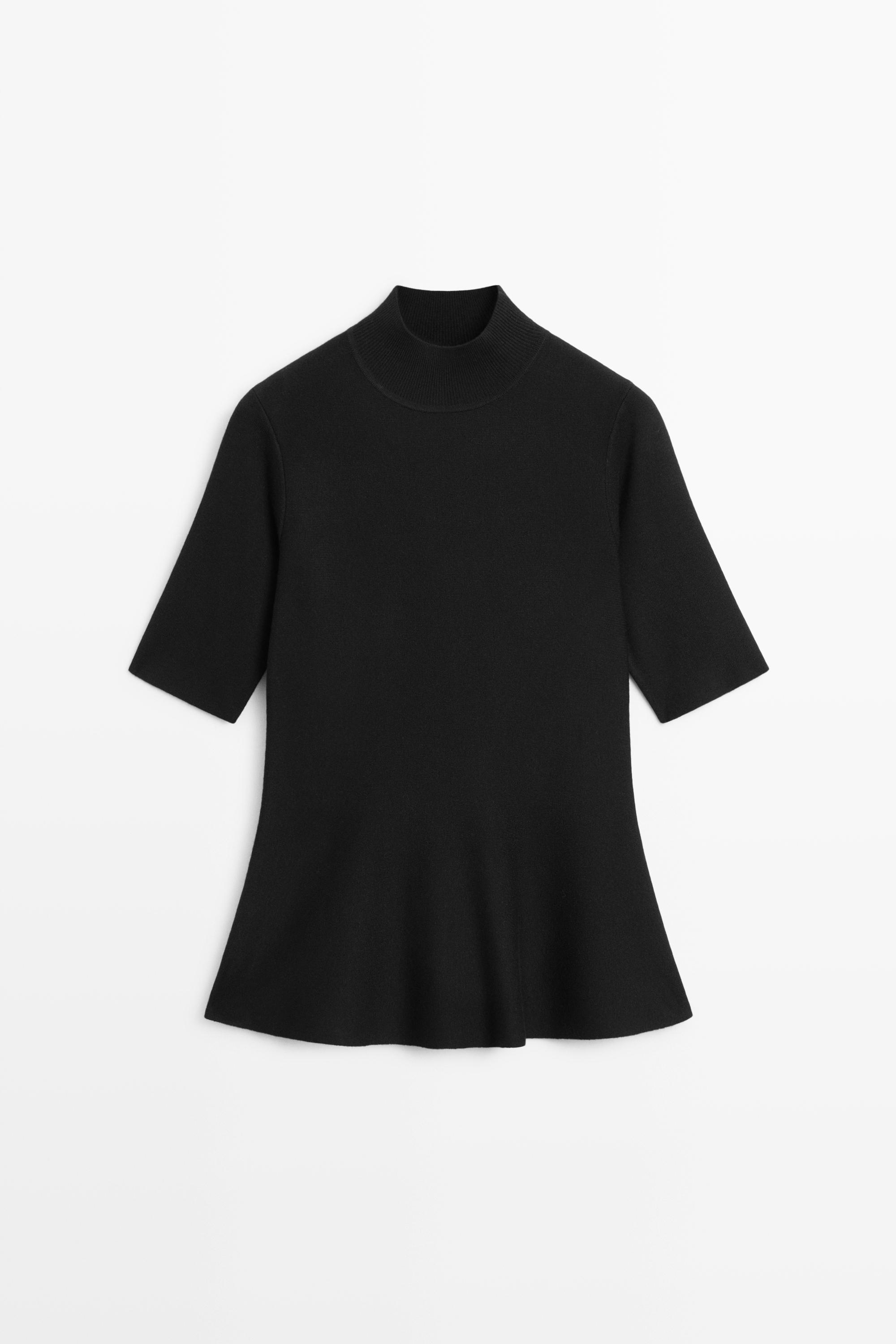 Peplum detail knit top Black
