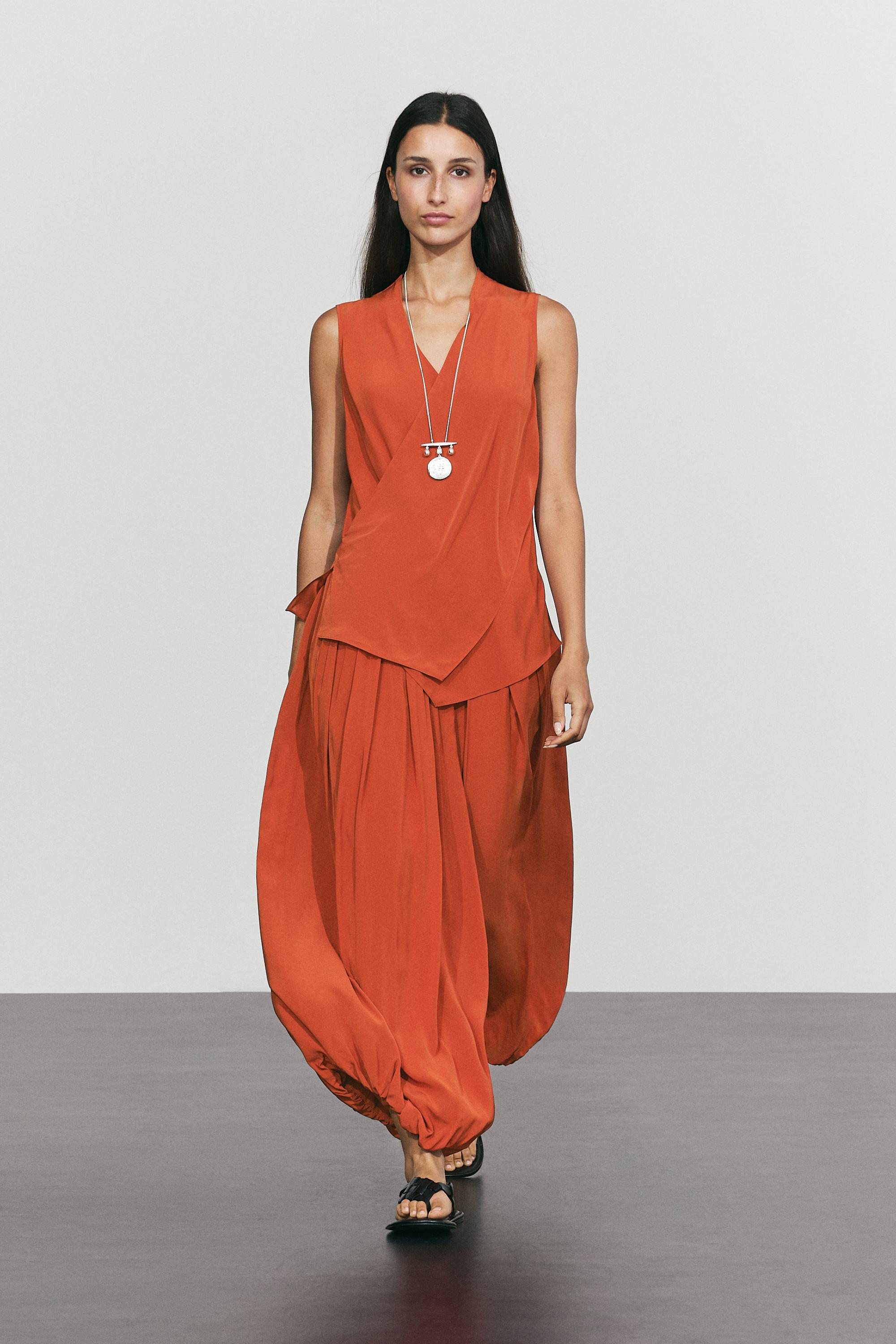 Flowing cross-over co-ord top Terra-Cotta