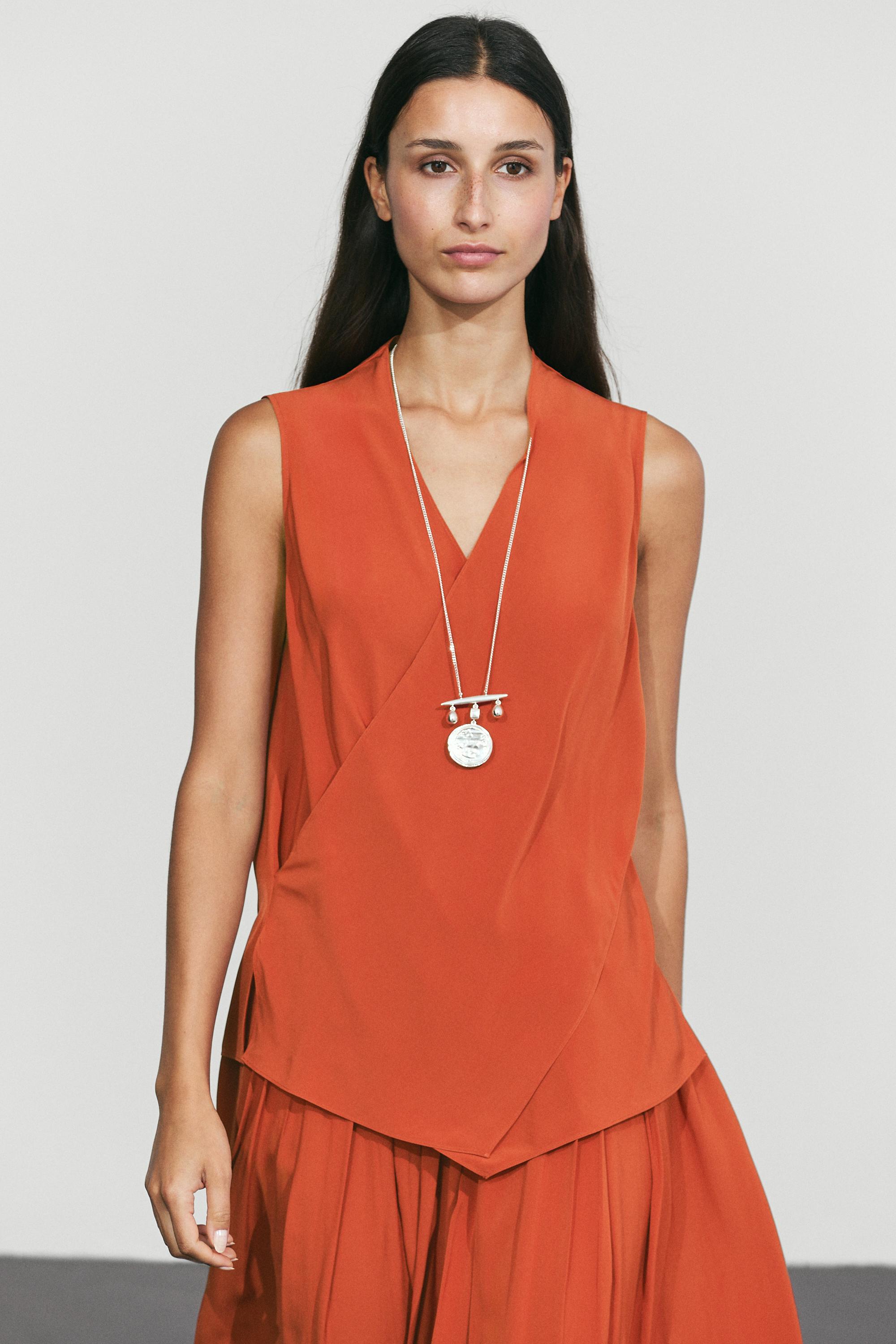 Flowing cross-over co-ord top Terra-Cotta