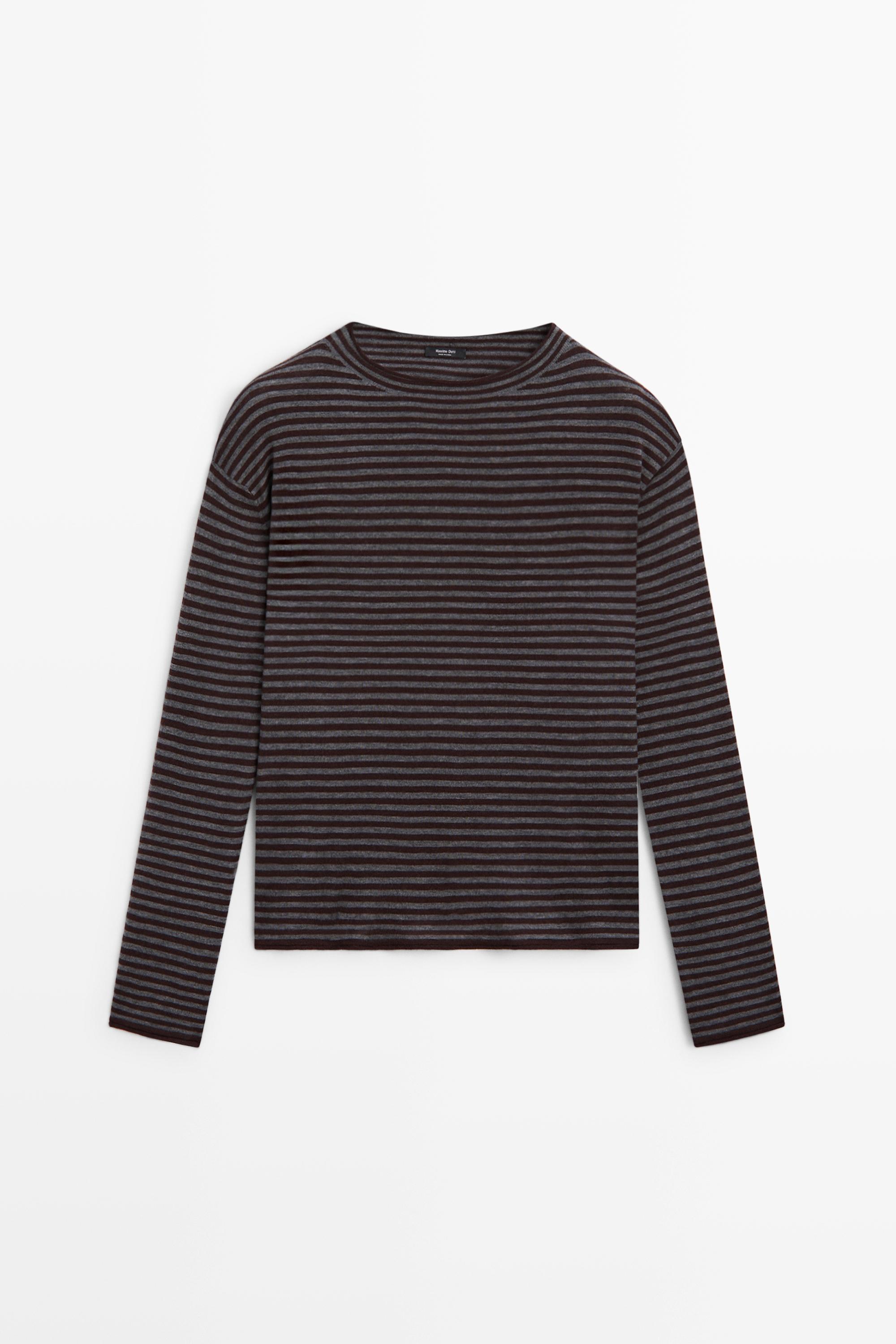 Striped knit sweater with mock turtleneck Mole Brown