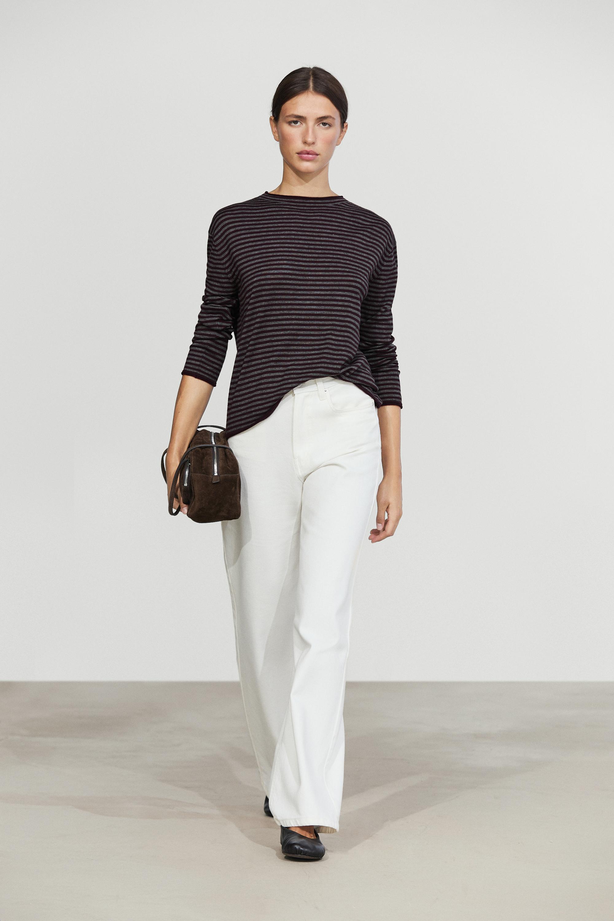 Striped knit sweater with mock turtleneck Mole Brown