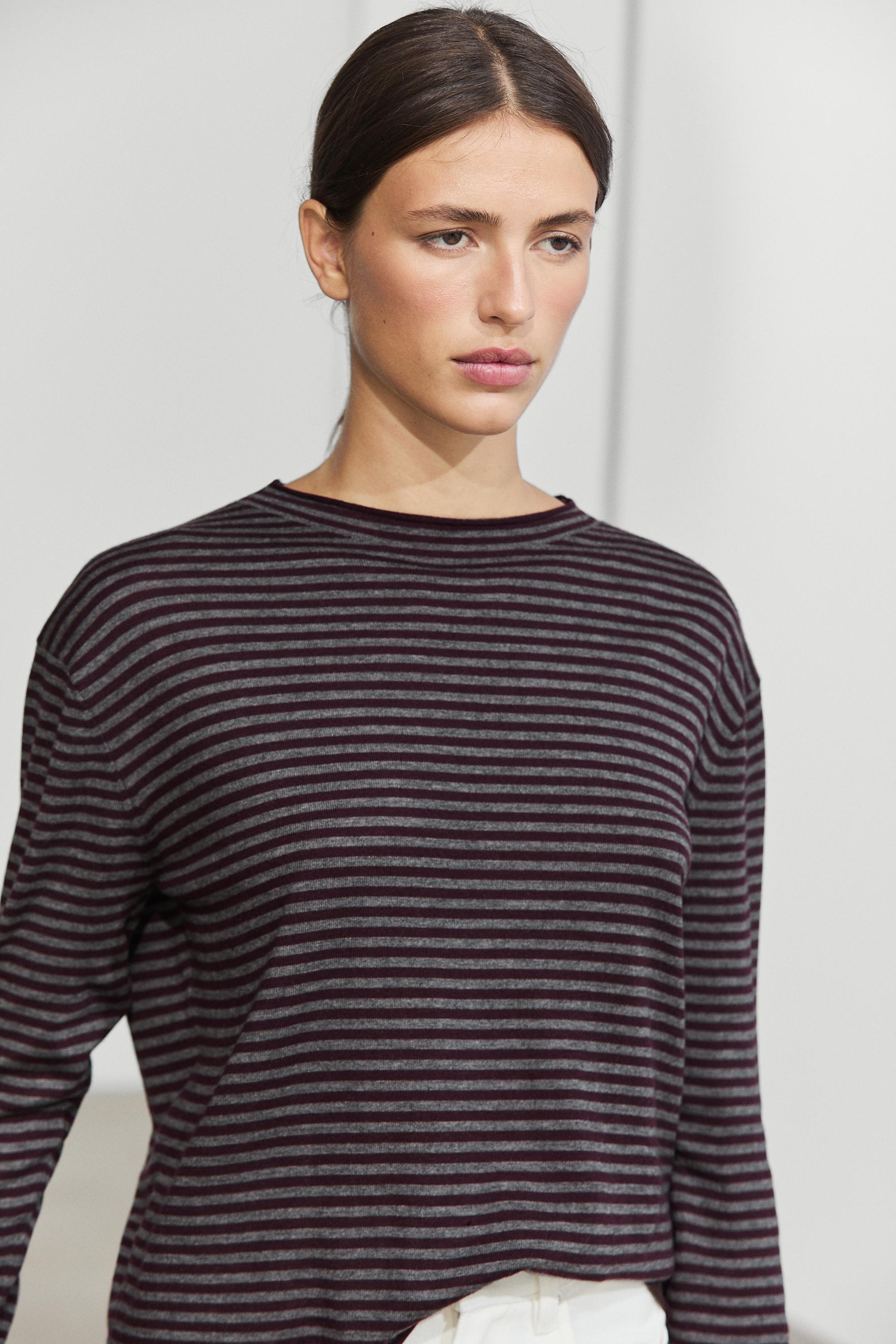 Striped knit sweater with mock turtleneck Mole Brown
