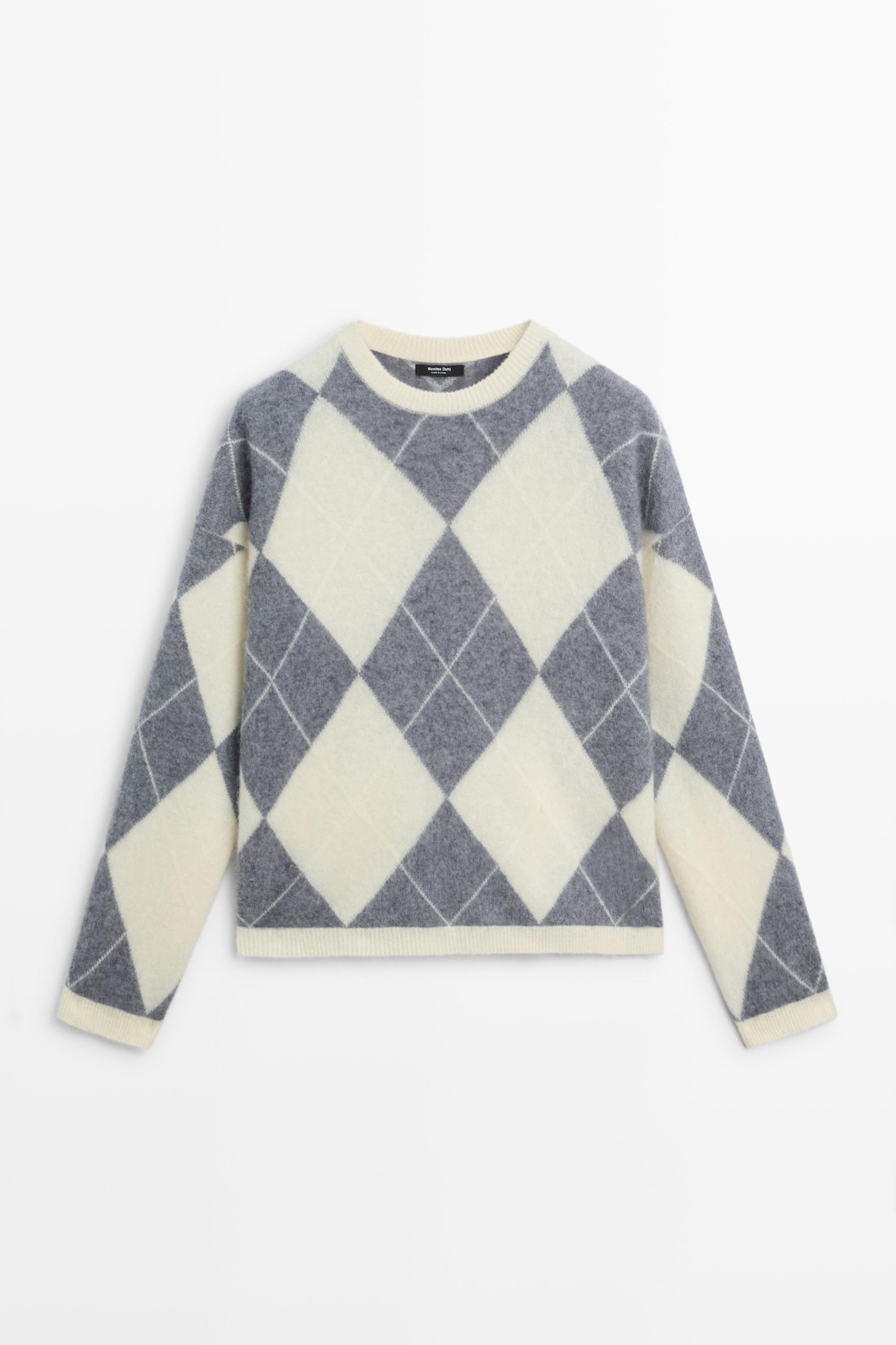Wool-blend diamond-pattern knit sweater Grey
