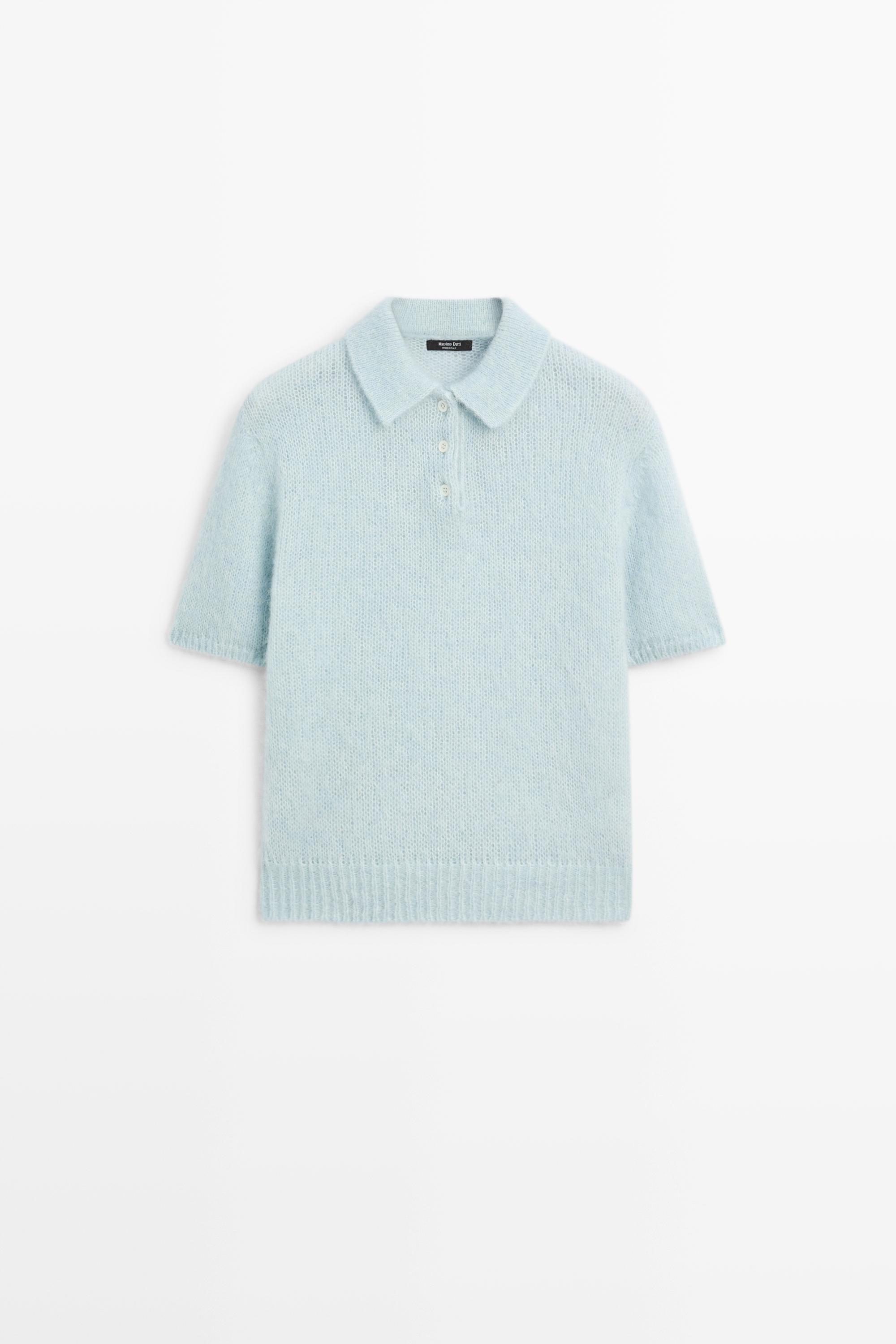 Alpaca blend knit polo sweater Light Blue