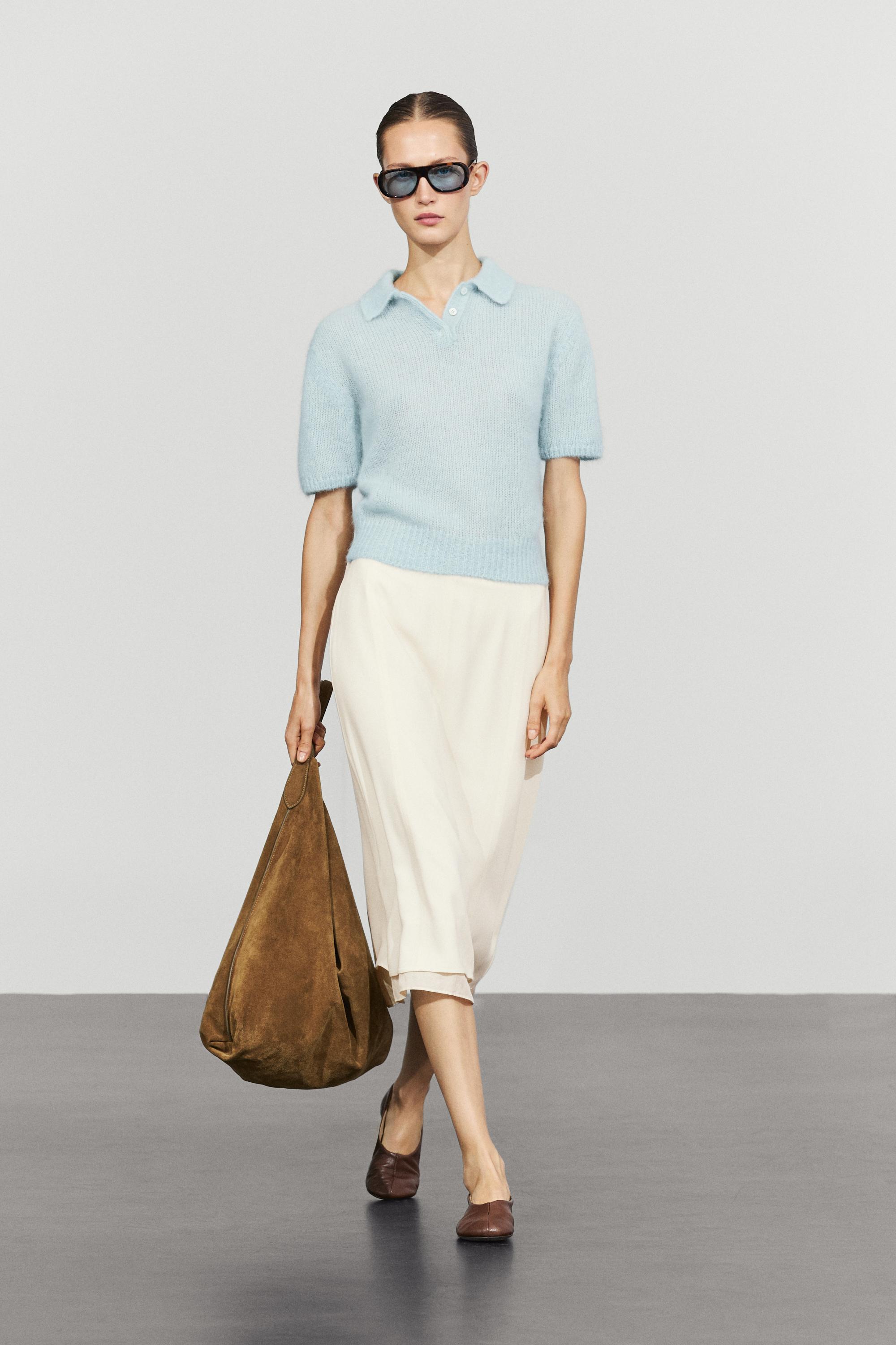 Alpaca blend knit polo sweater Light Blue