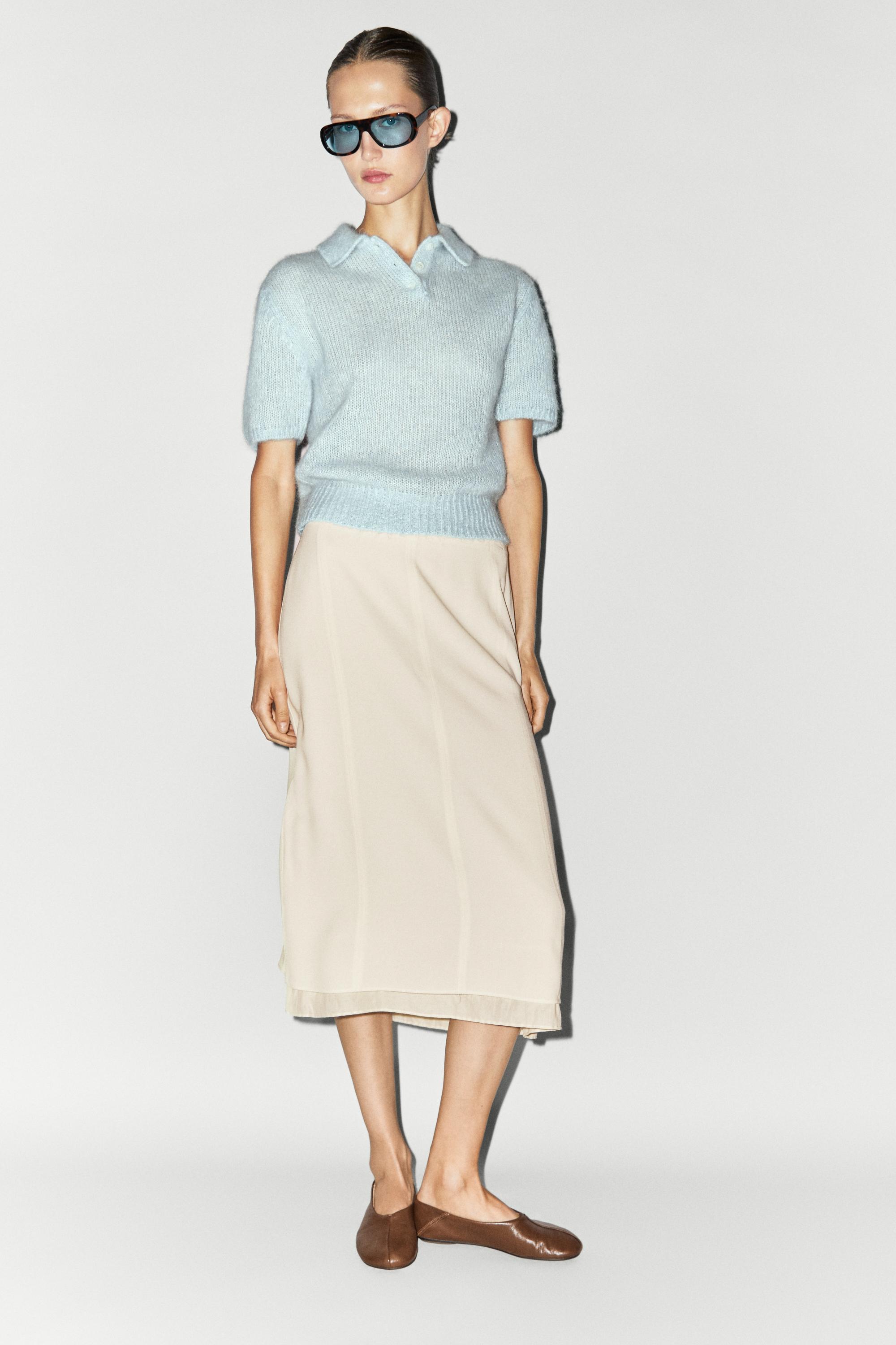 Alpaca blend knit polo sweater Light Blue