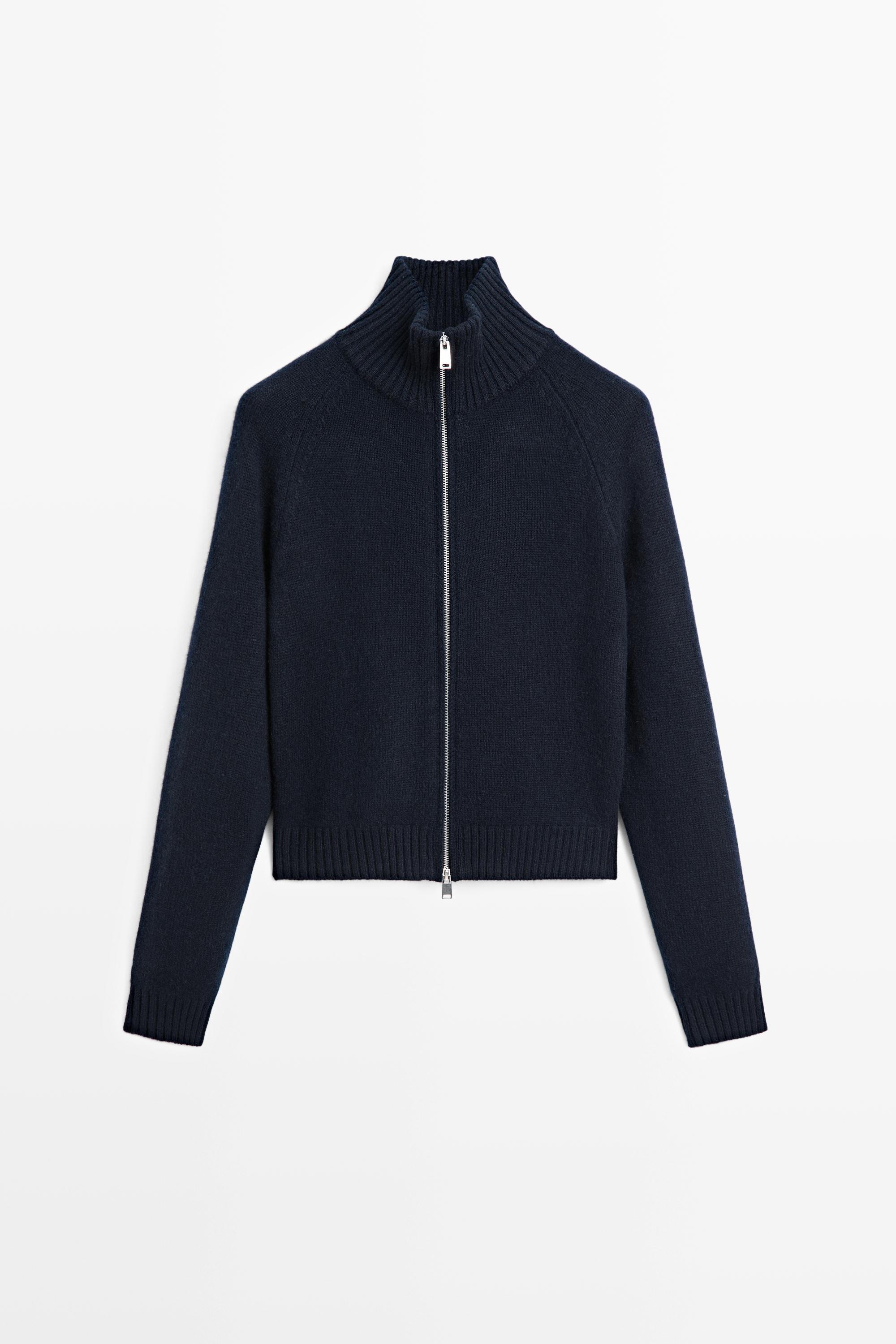 100% cashmere zip knit cardigan Navy Blue