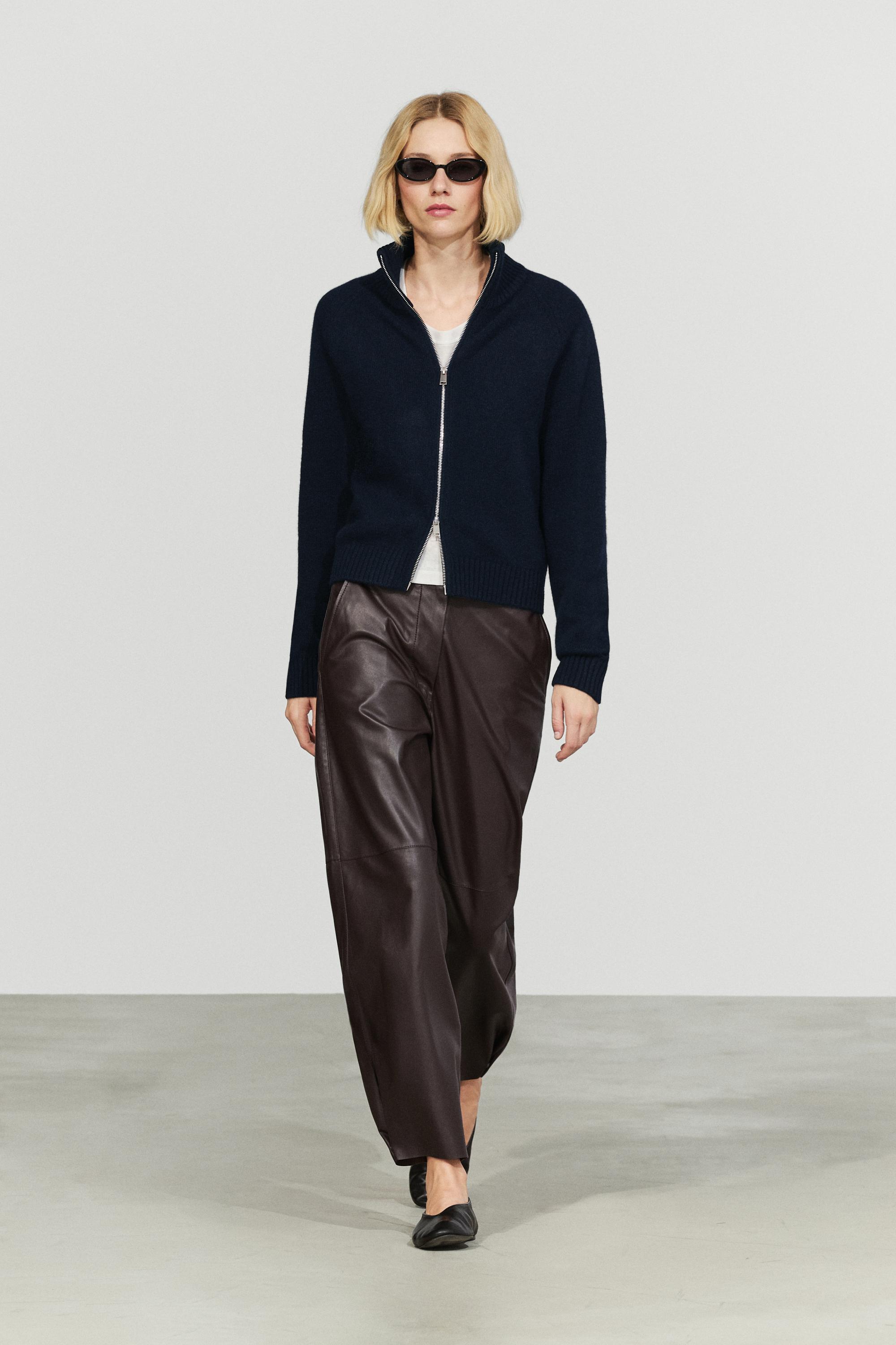 100% cashmere zip knit cardigan Navy Blue