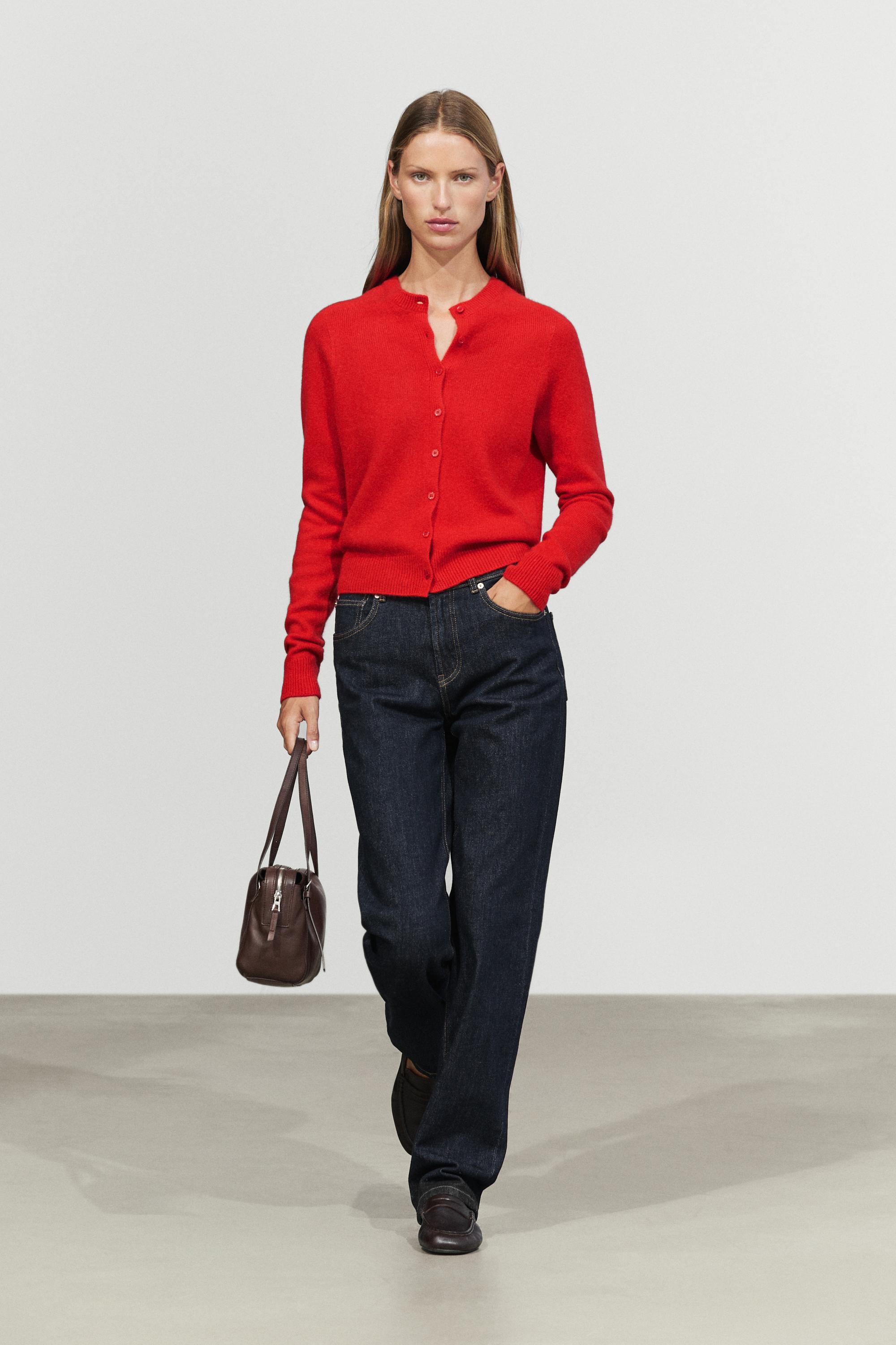 100% cashmere cropped knit cardigan Red