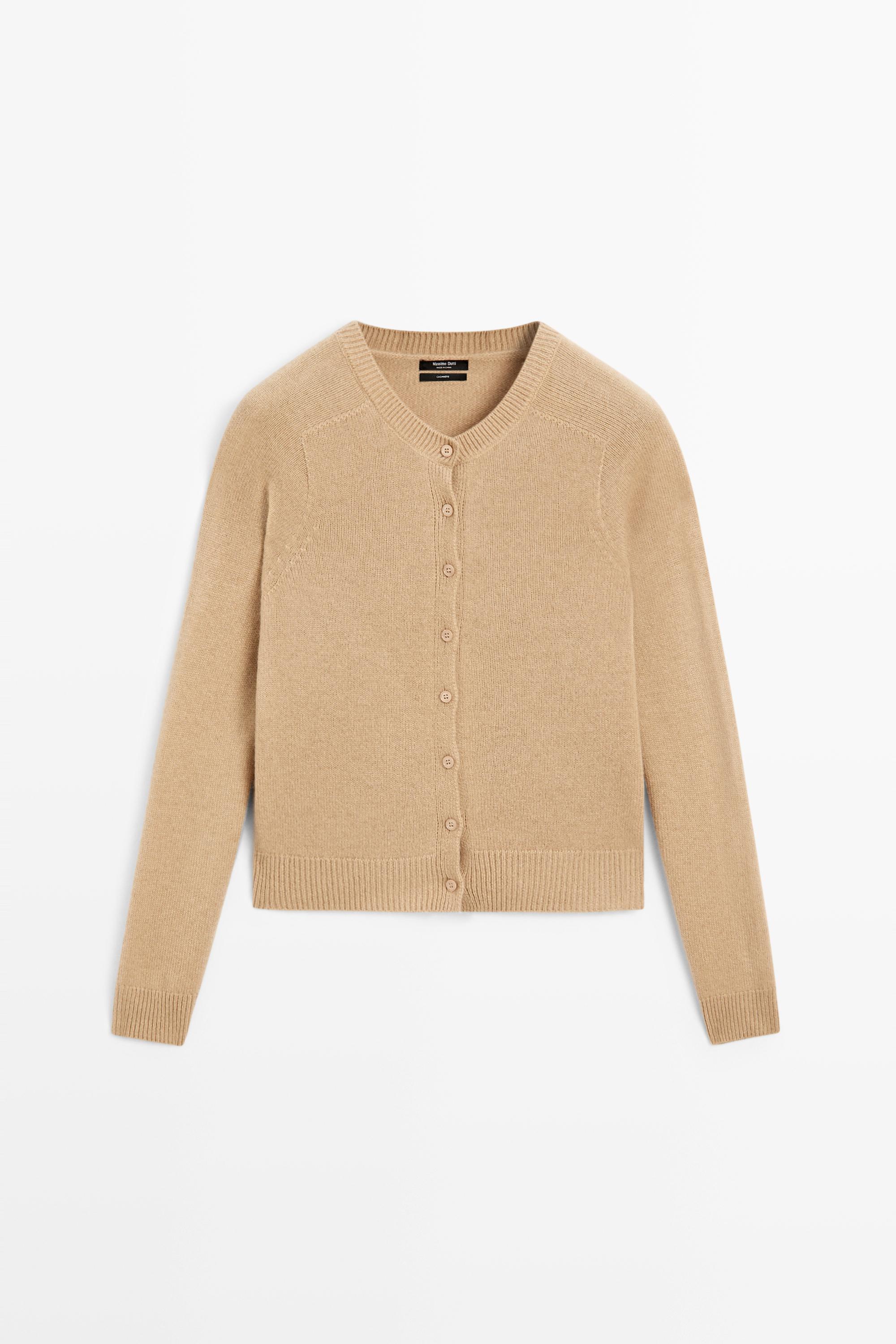 100% cashmere cropped knit cardigan Camel