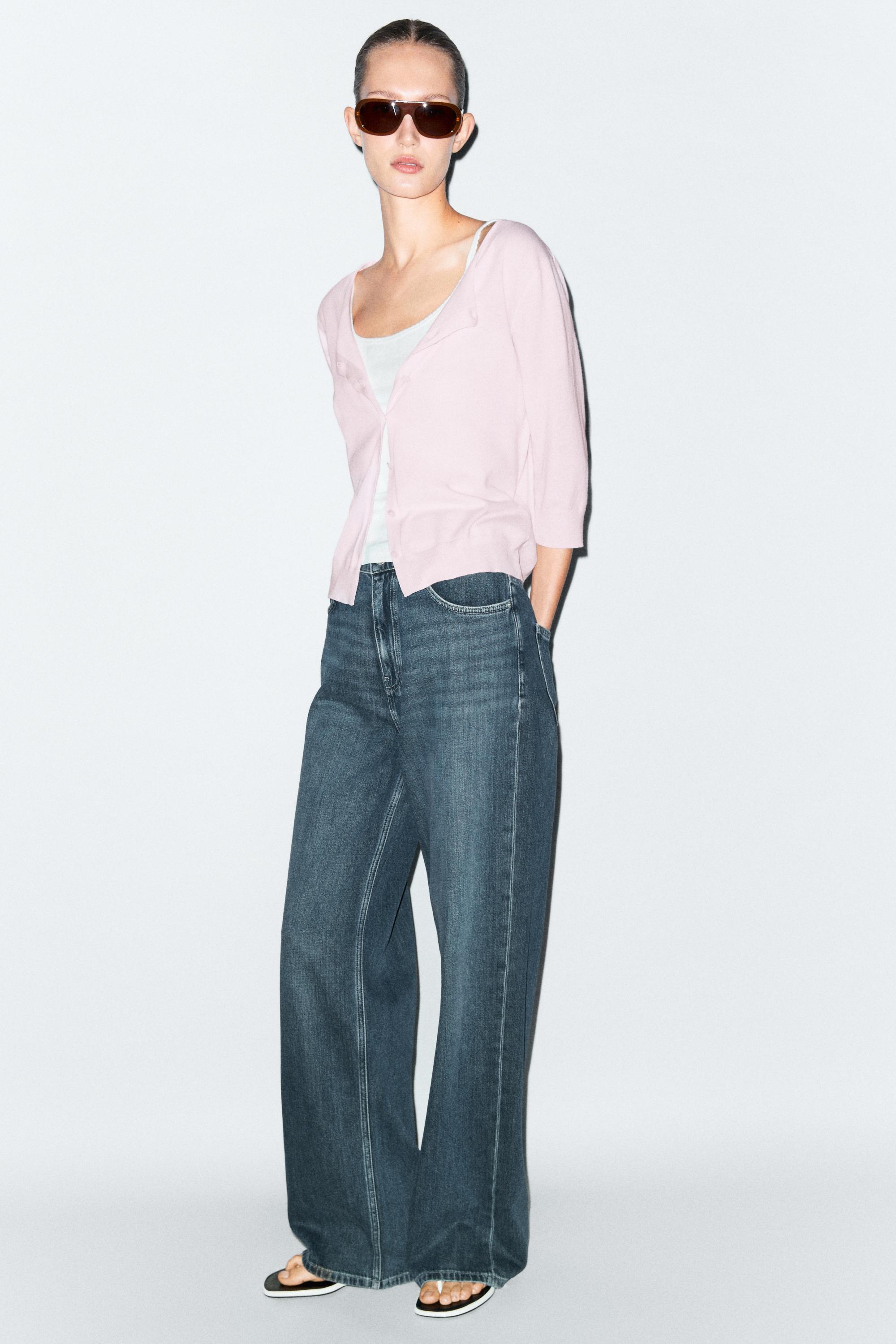 Cotton blend boat neck cardigan Pale Pink