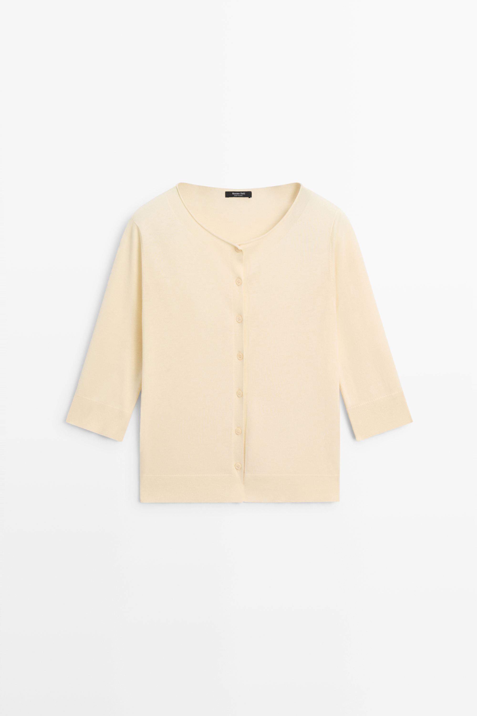 Cotton blend boat neck cardigan Vanilla