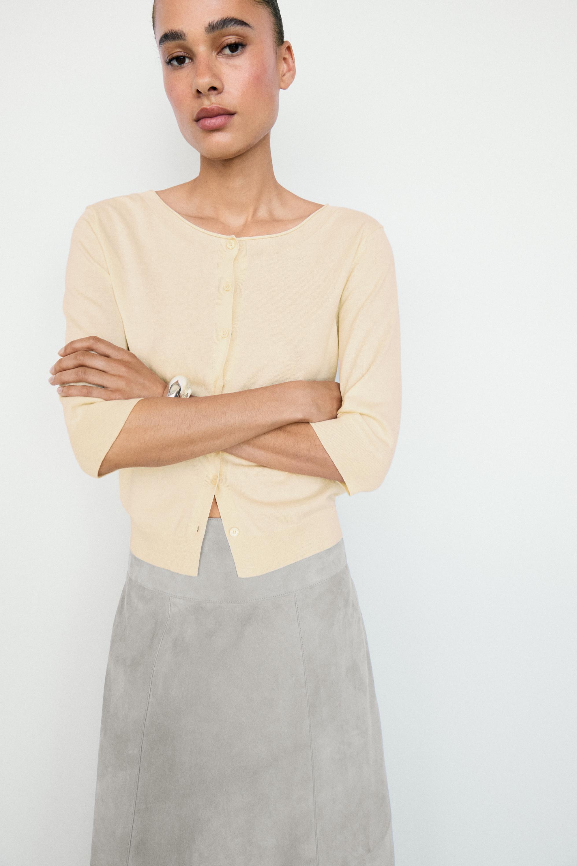 Cotton blend boat neck cardigan Vanilla