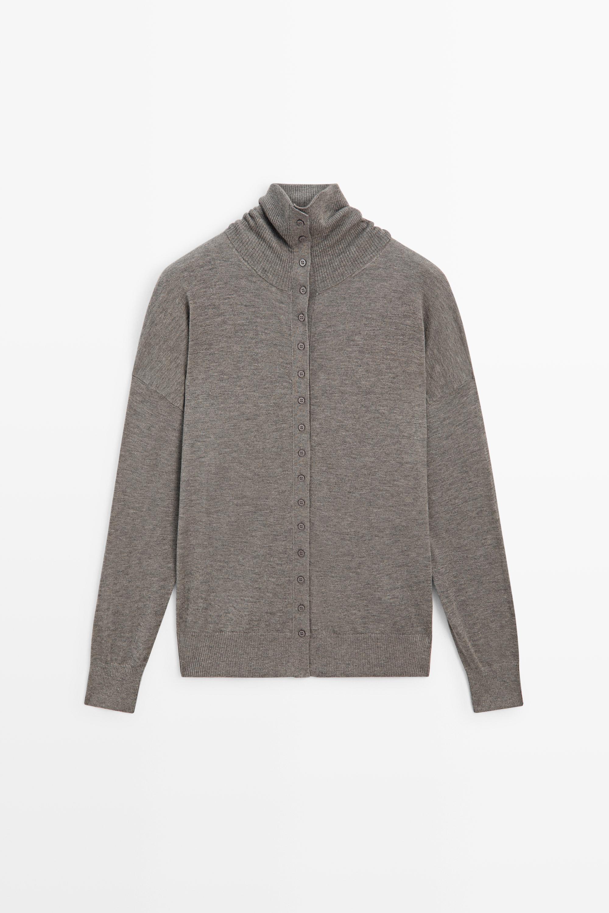 Turtleneck cardigan with button detail Grey