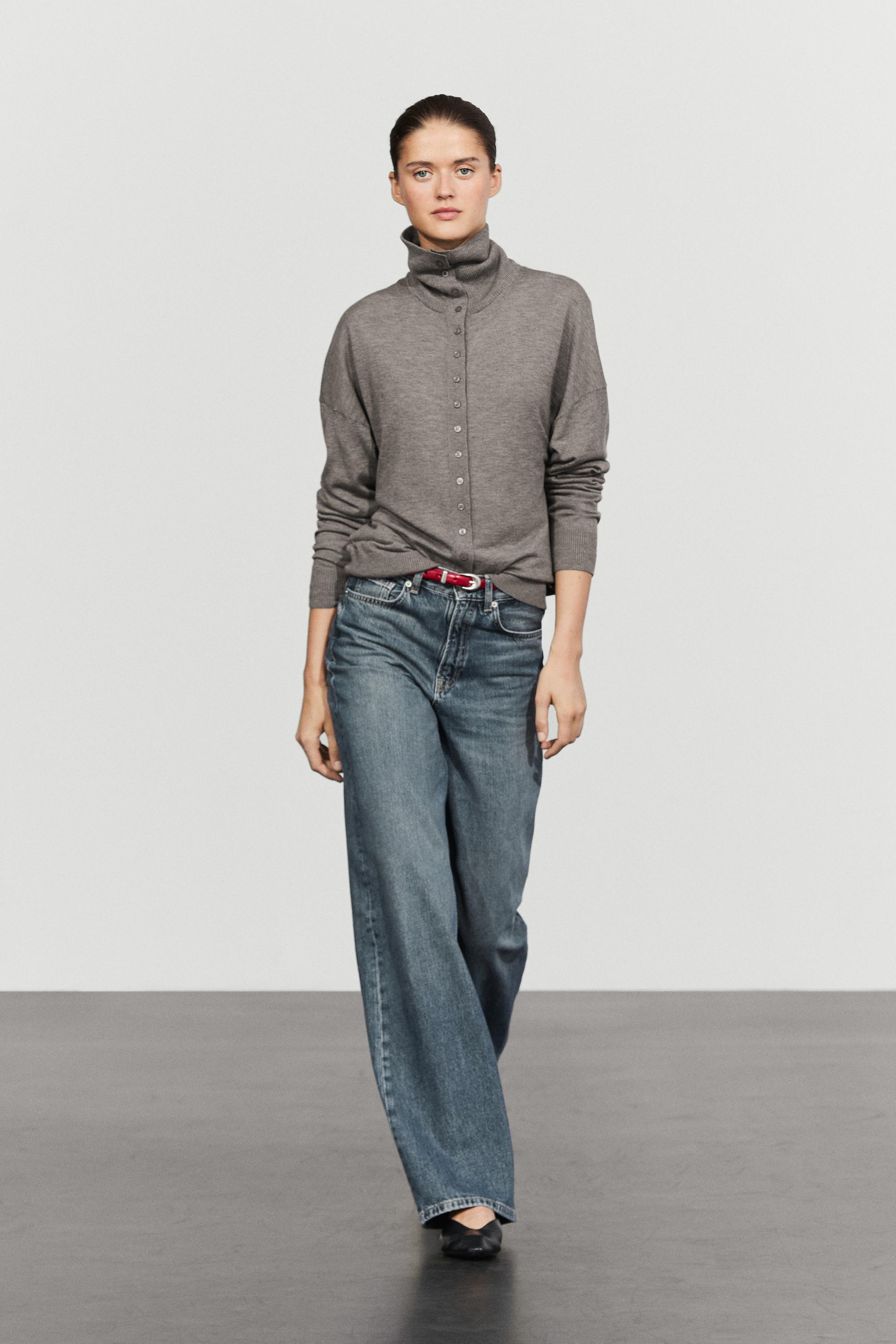 Turtleneck cardigan with button detail Grey