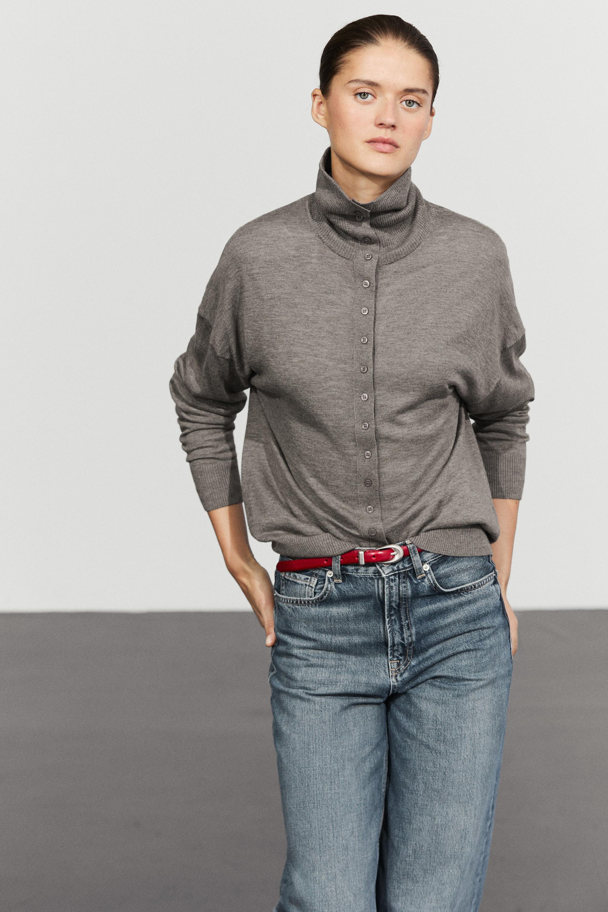 Turtleneck cardigan with button detail Grey