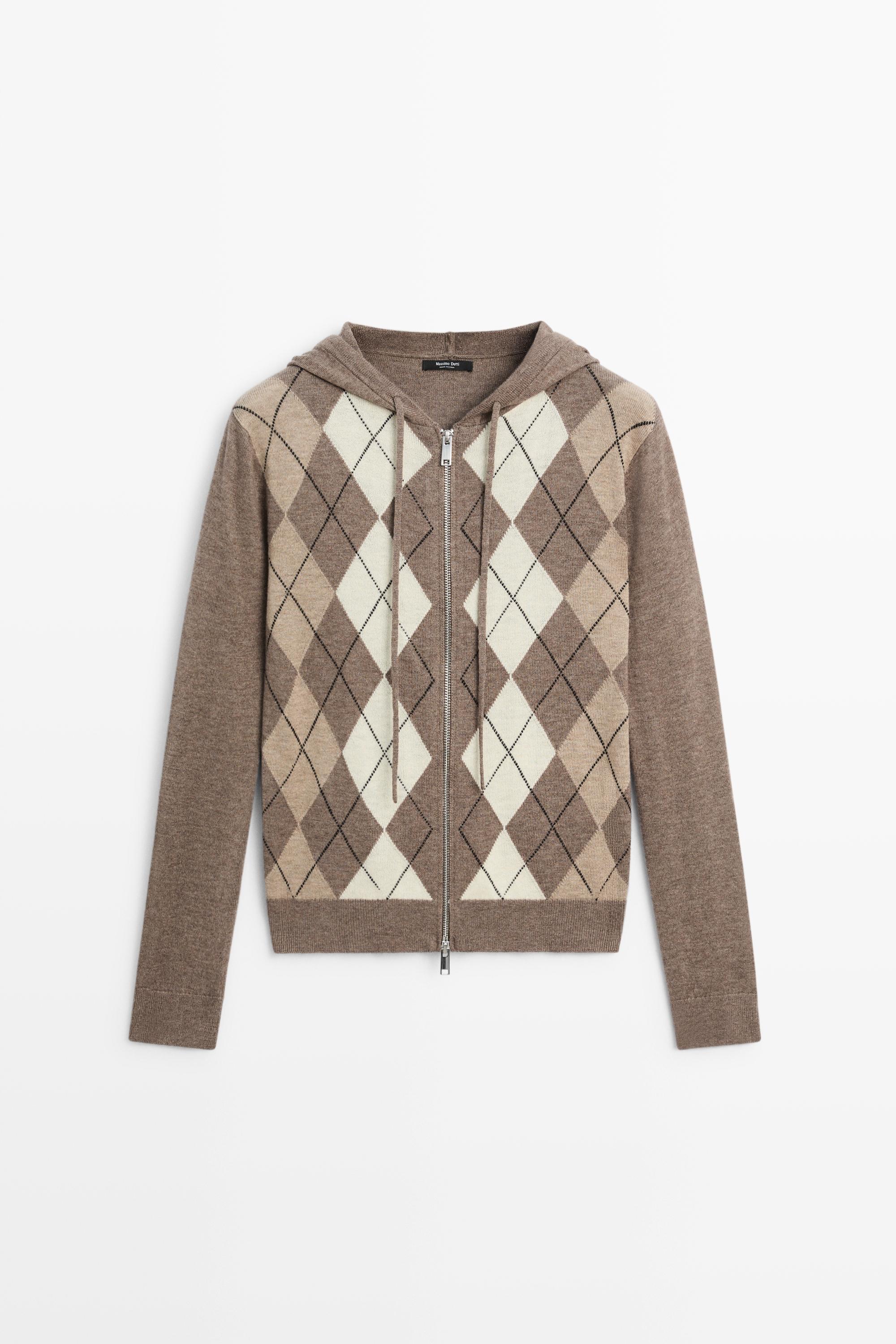Hooded zip-up knit cardigan Taupe Grey
