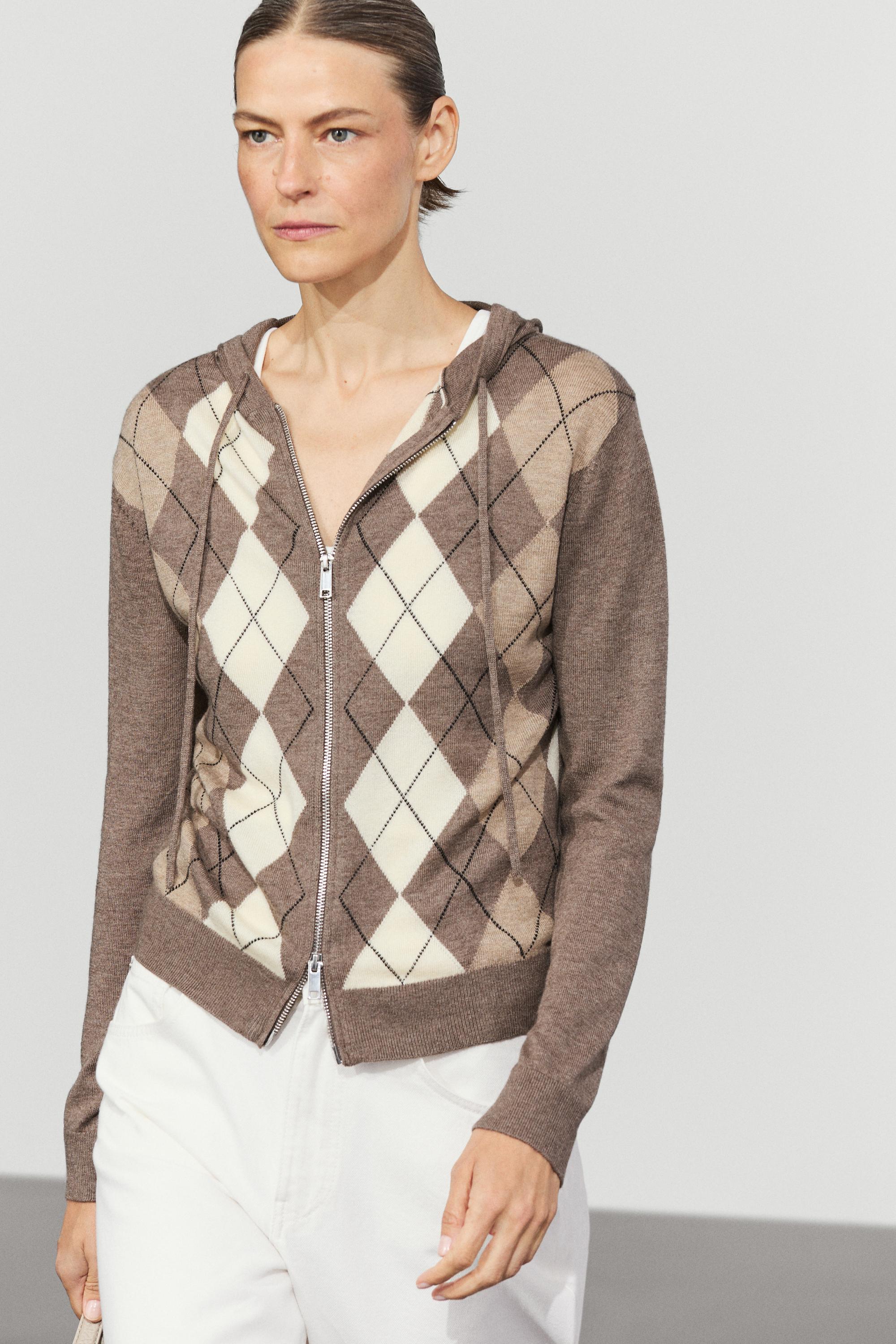 Hooded zip-up knit cardigan Taupe Grey