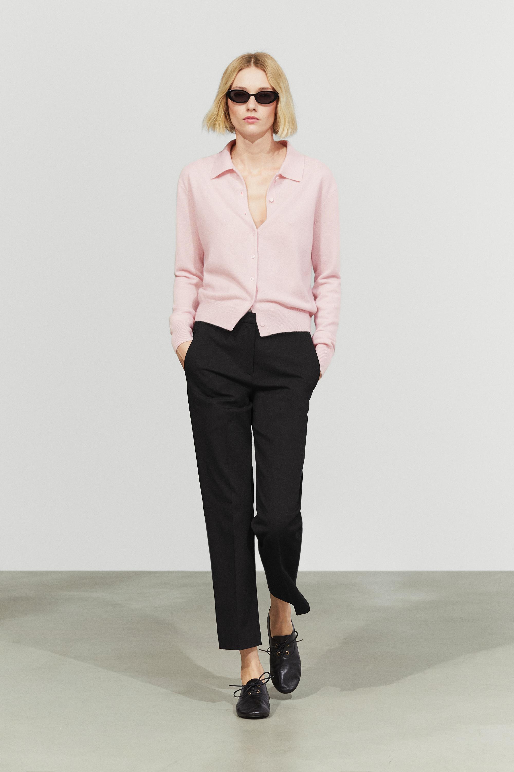 100% cashmere knit polo collar cardigan Pink