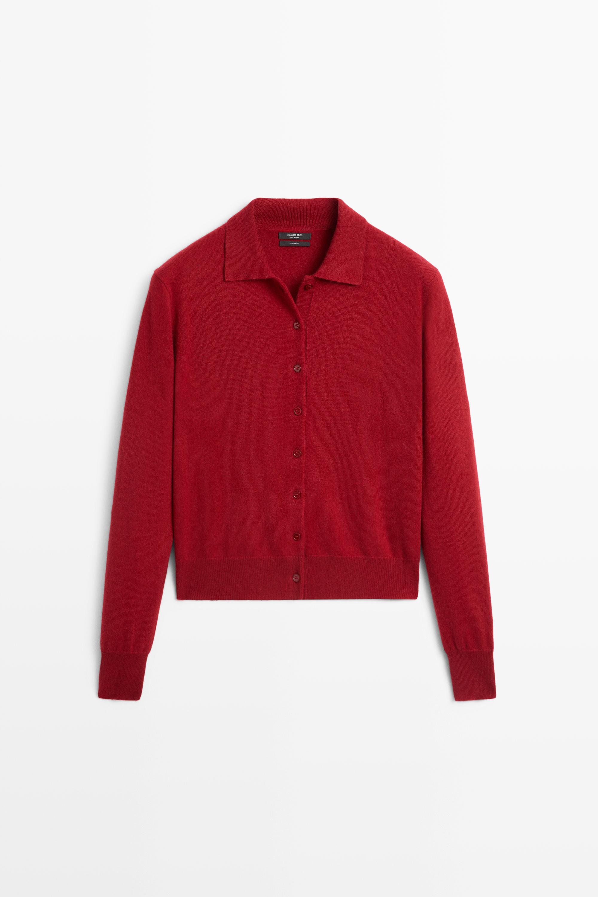 100% cashmere knit polo collar cardigan Maroon