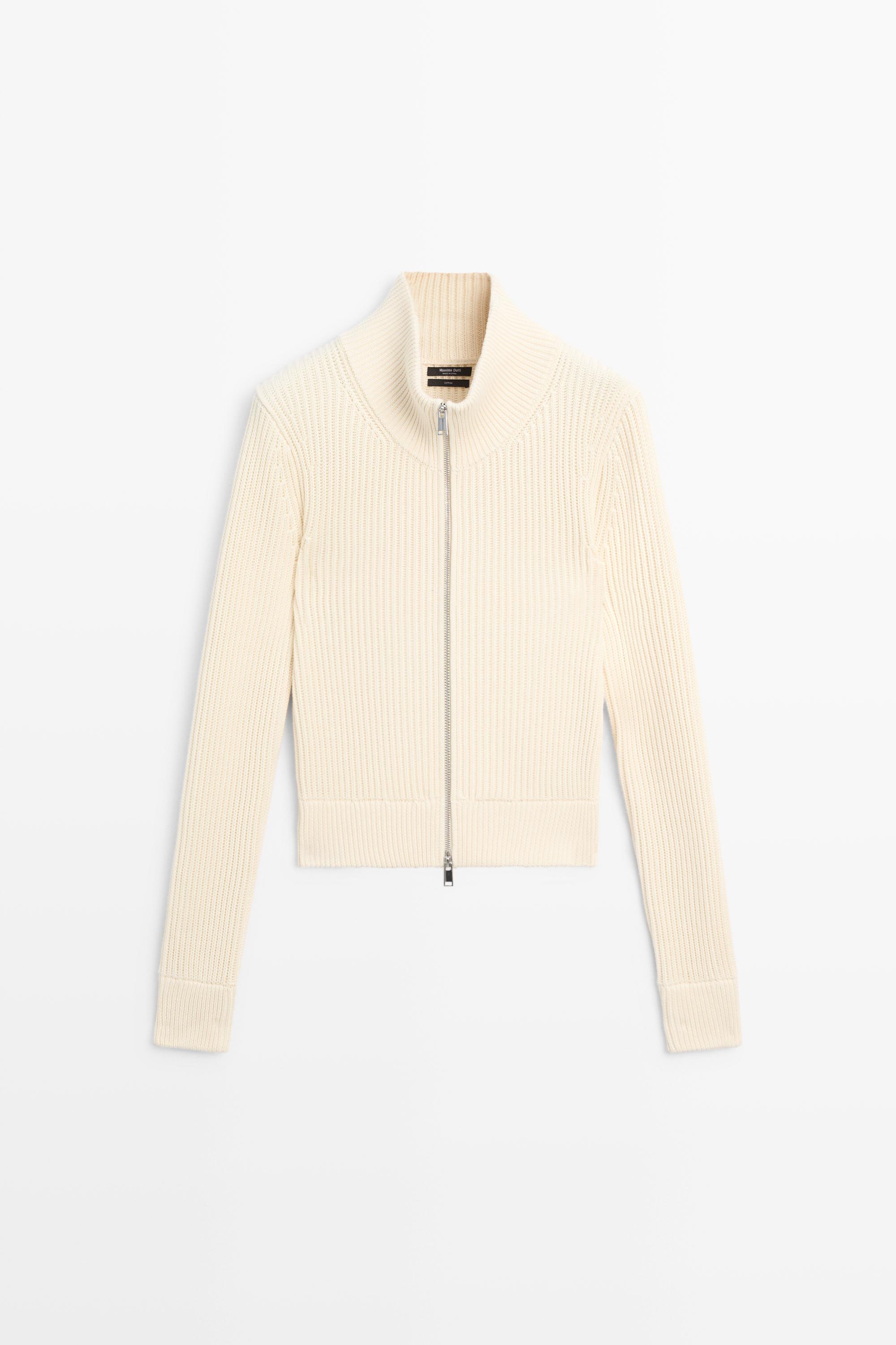 100% cotton purl knit cardigan Cream