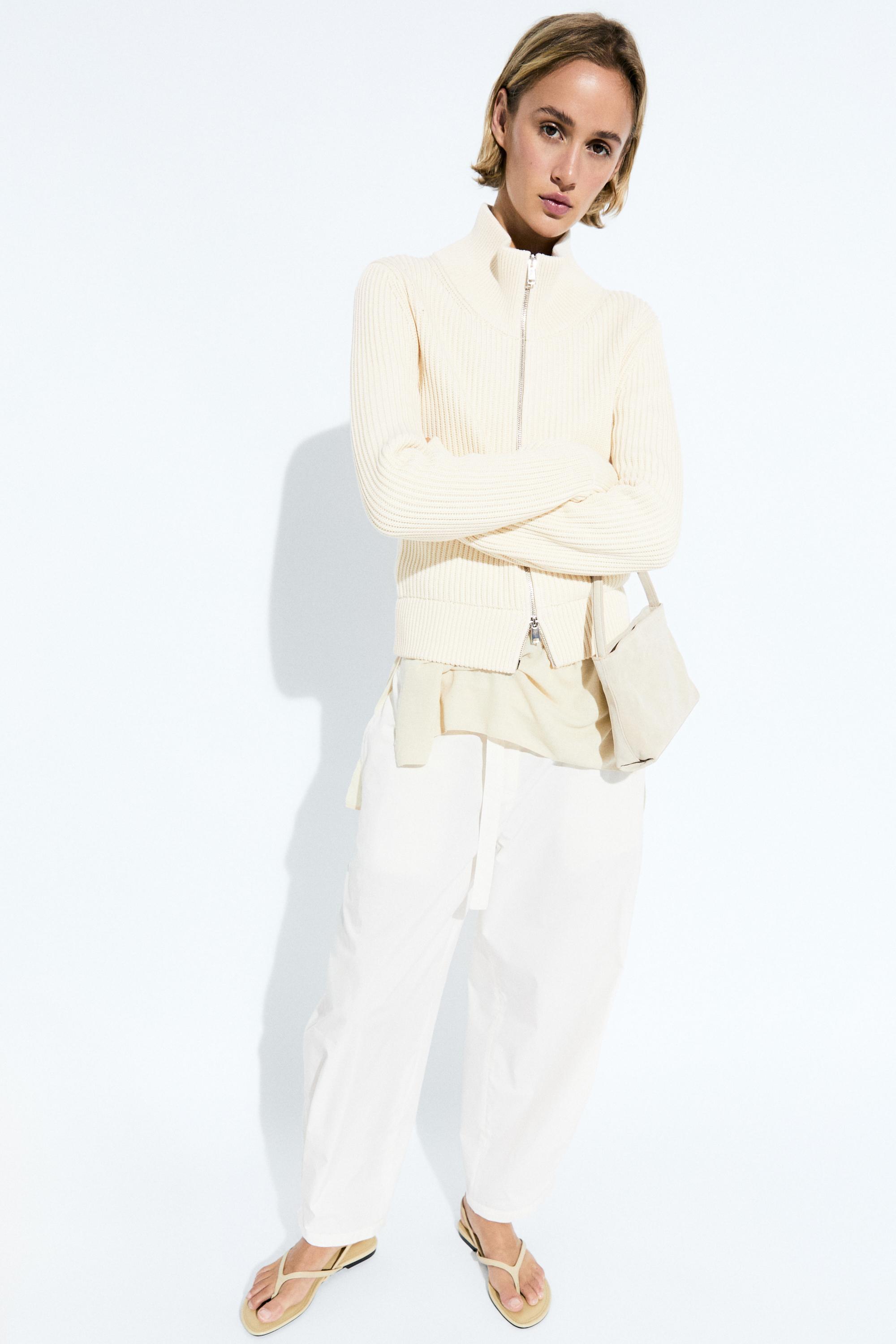 100% cotton purl knit cardigan Cream