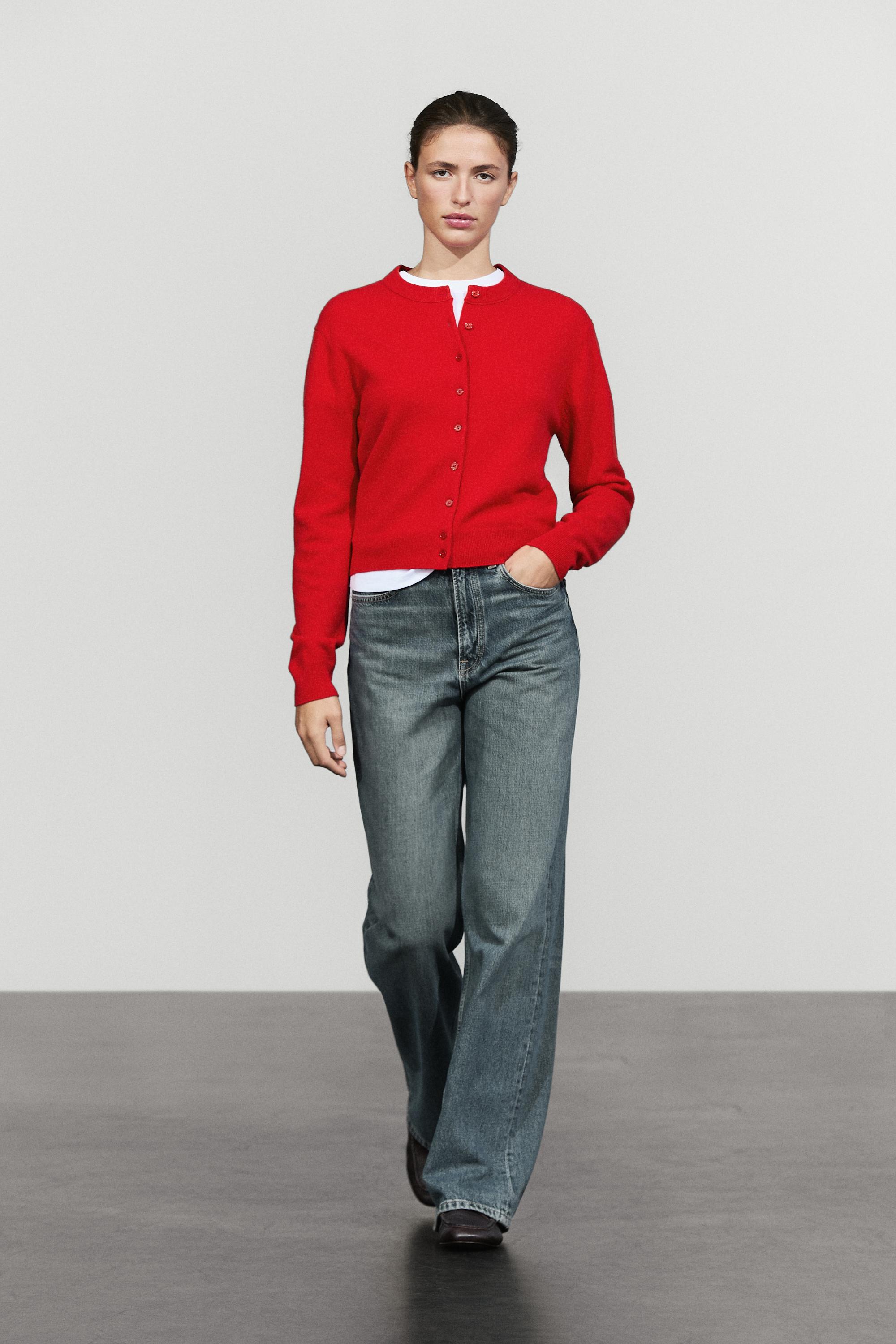 Knit cardigan with button detail Red
